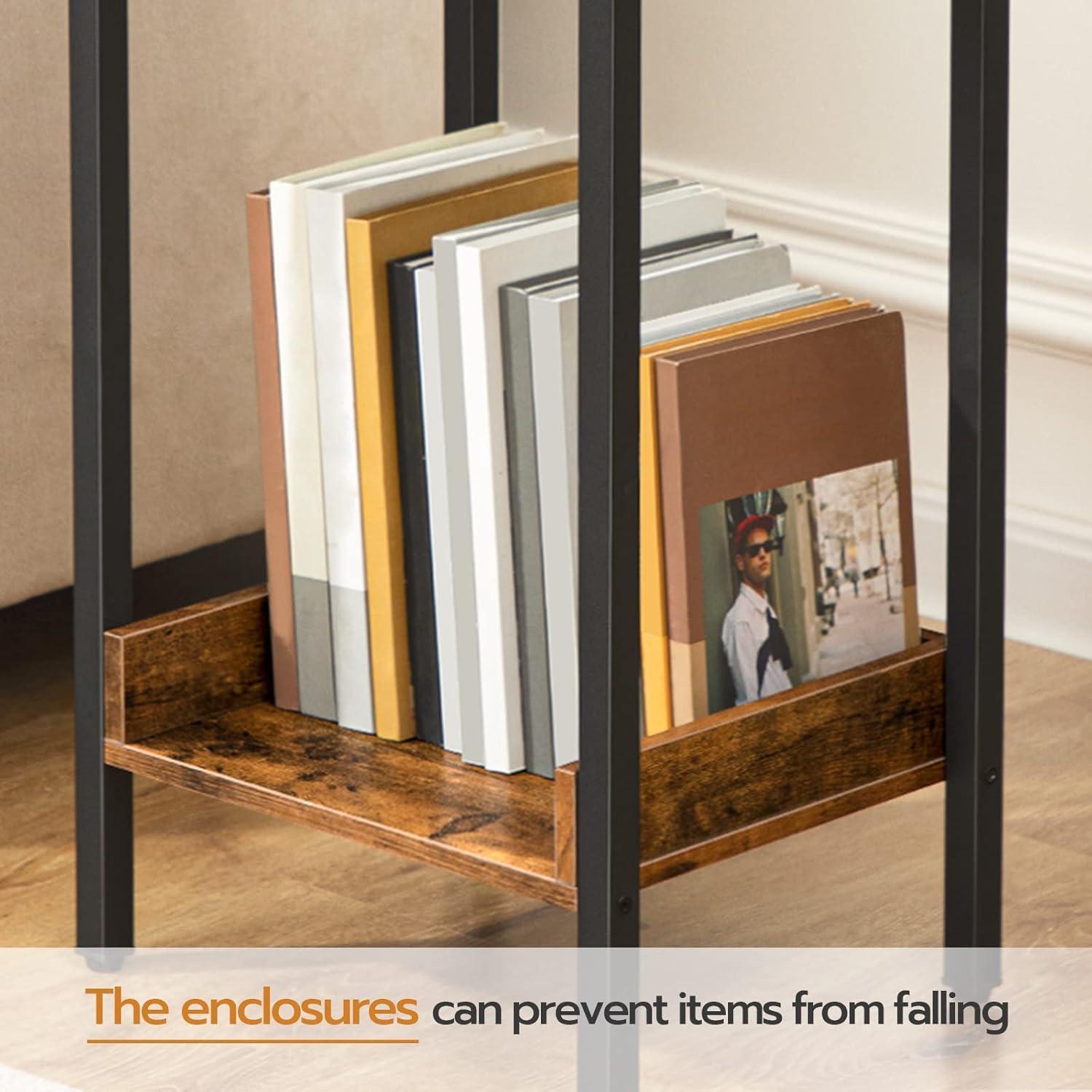 HOOBRO Tall End Table, Nightstand, Industrial Side Table with Drawer and Storage Shelf, for Study, Bedroom, Space Saving, Rustic Brown and Black BF71BZ01