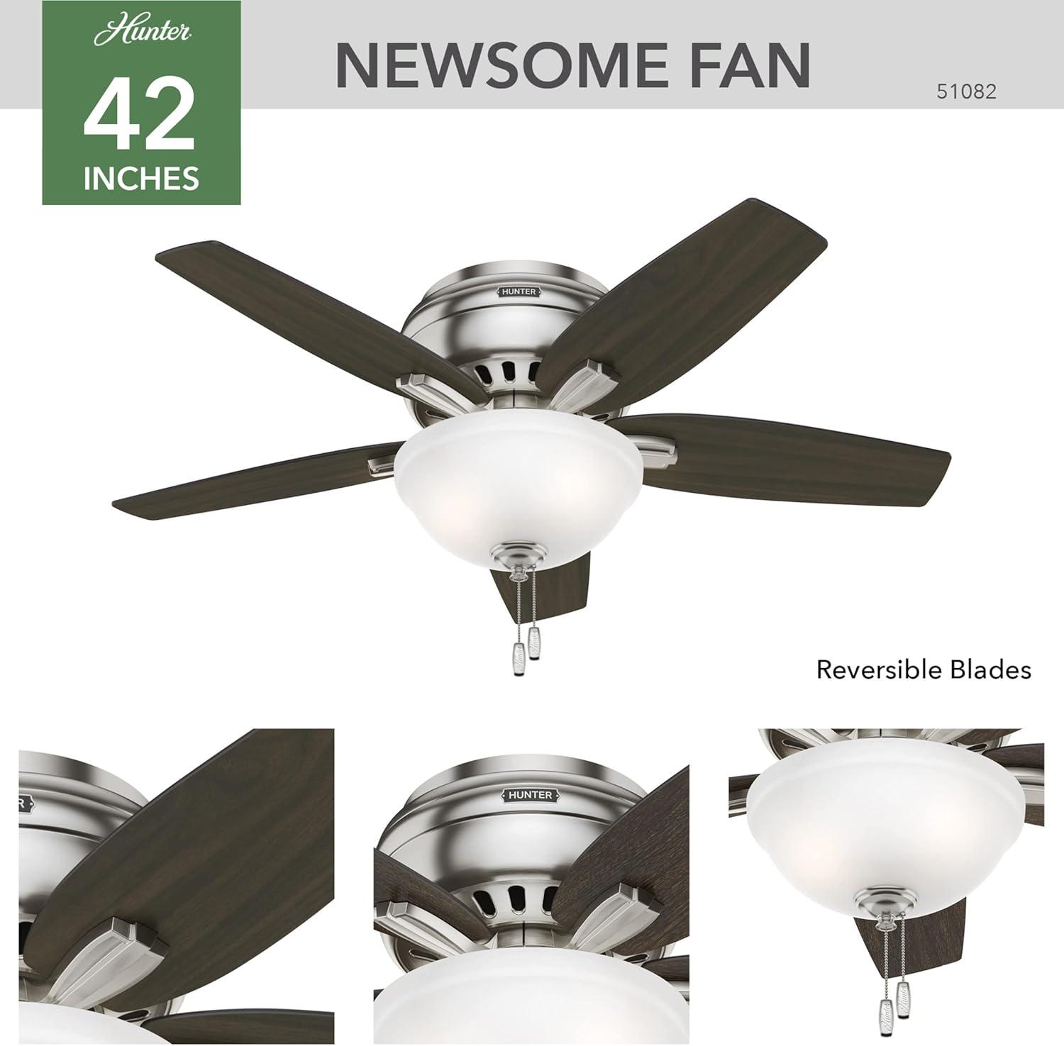 Newsome 42" 5 - Blade Traditional Flush Mount Indoor Ceiling Fan with Lights and Pull Chains