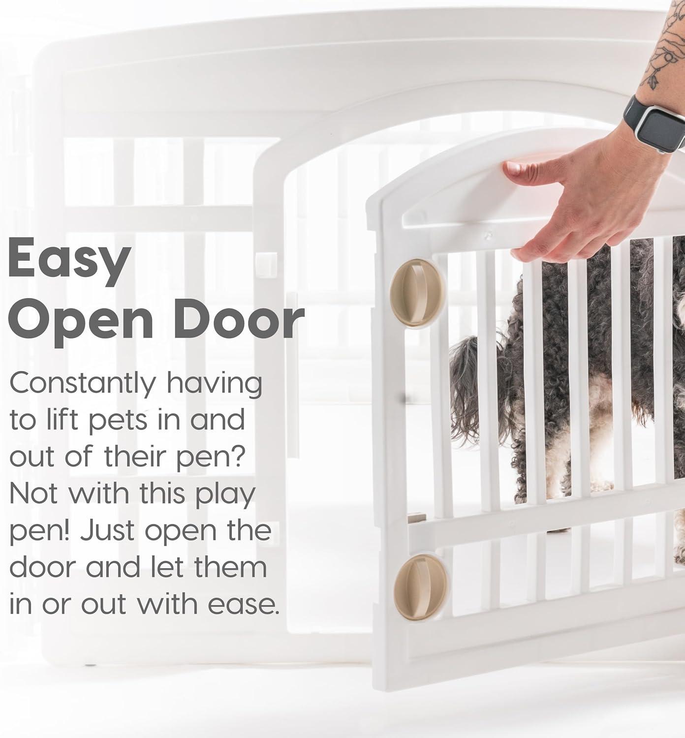 IRIS USA 4 Panel 24H inch Foldable Exercise Enclosure Plastic Pet Playpen with Door, White