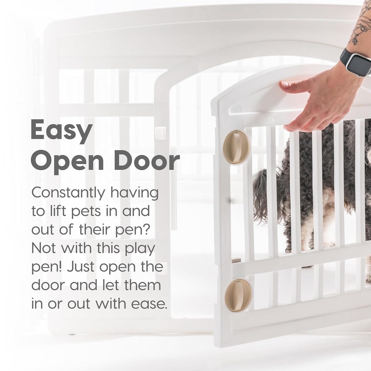 IRIS USA 4 Panel 24H inch Foldable Exercise Enclosure Plastic Pet Playpen with Door, White