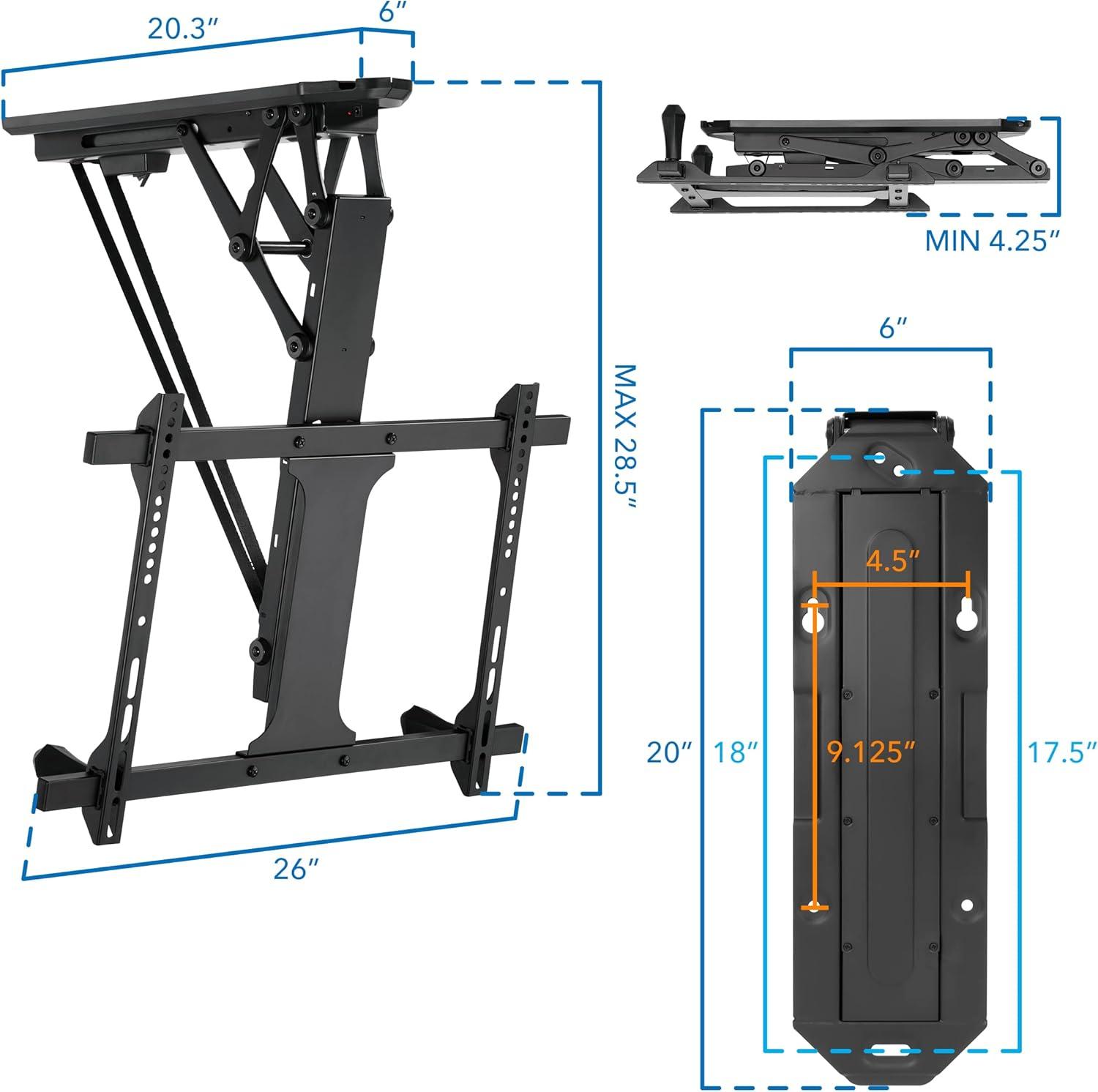 Mount-It! Electric Ceiling TV Mount with Remote and App Controller | Motorized Flip Down Pitched Roof Mount Fits 32 to 70 Inch Flat Screen TVs | Black