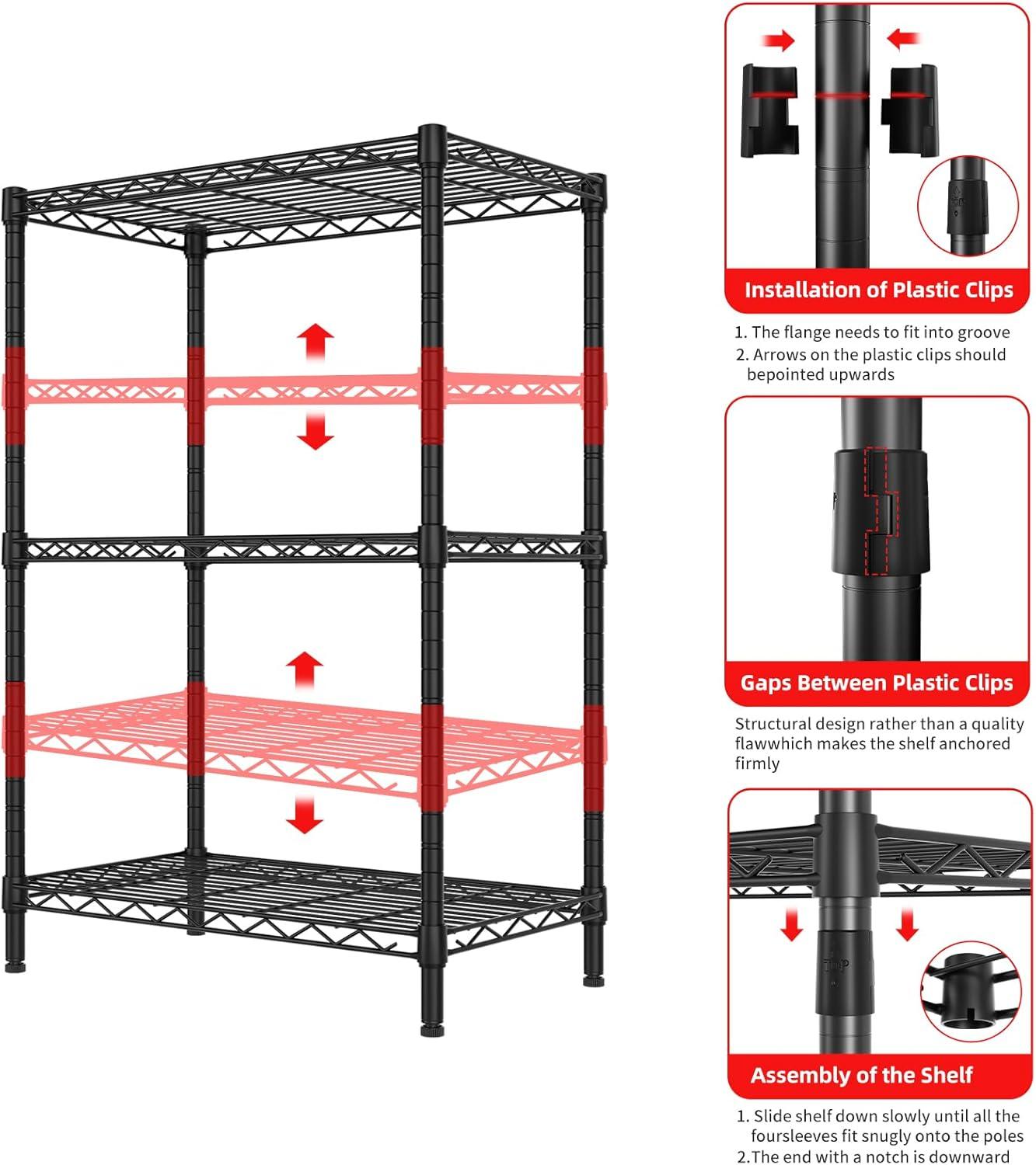 Black Adjustable 3-Tier Carbon Steel Wire Shelving Unit