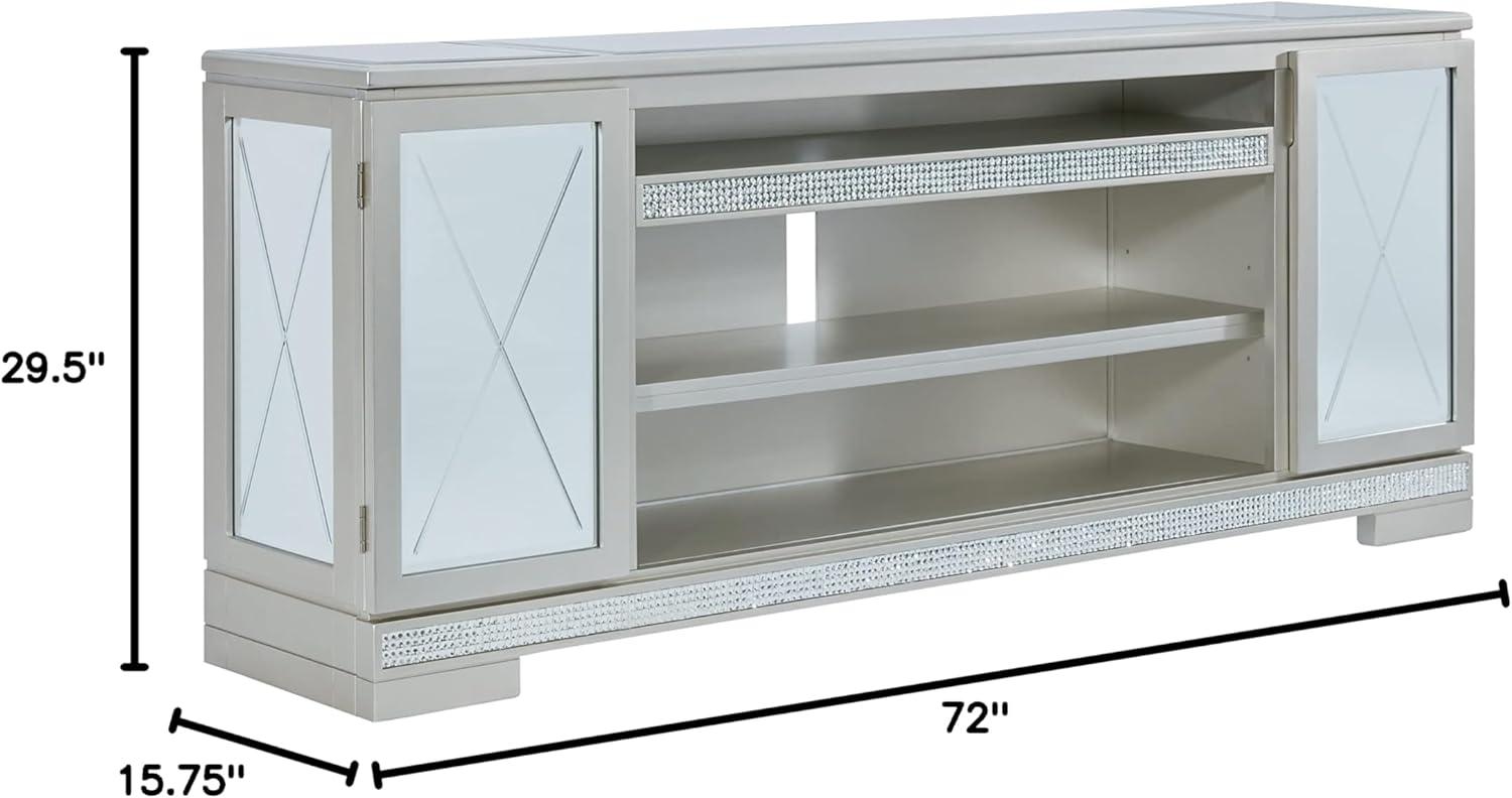 Silver 72" Modern TV Stand with Cabinets and Fireplace Option