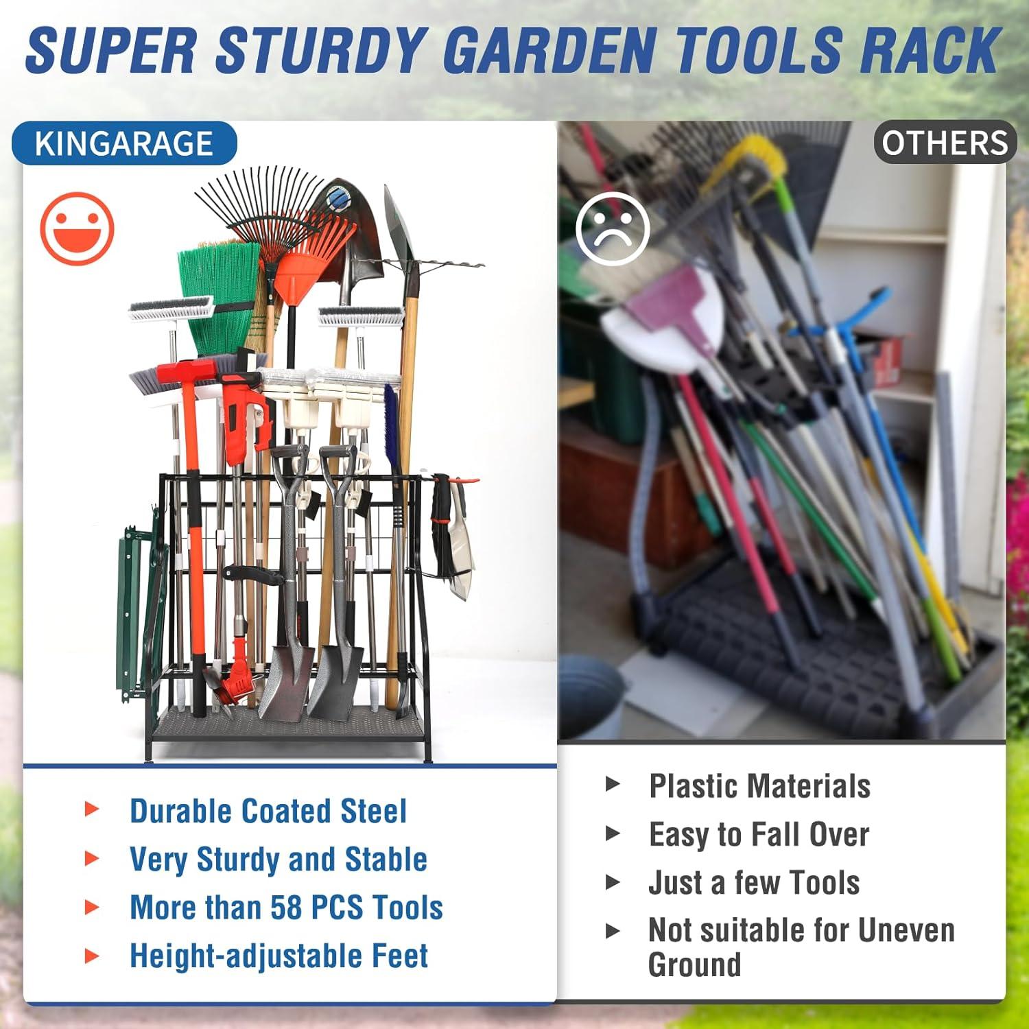 RILVIX Garden Tool Organizer for Garage, Holds Up to 58 Tools, Yard Tool Rack, Shed & Outdoor Tool Stand, Black