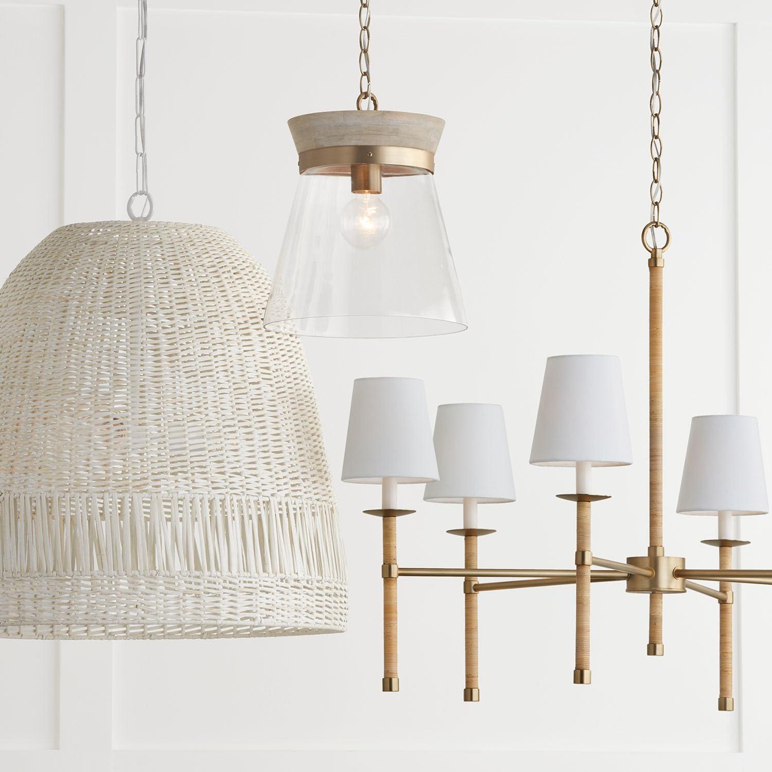 Finn 1 - Light White Wash/Matte Brass Bell Pendant