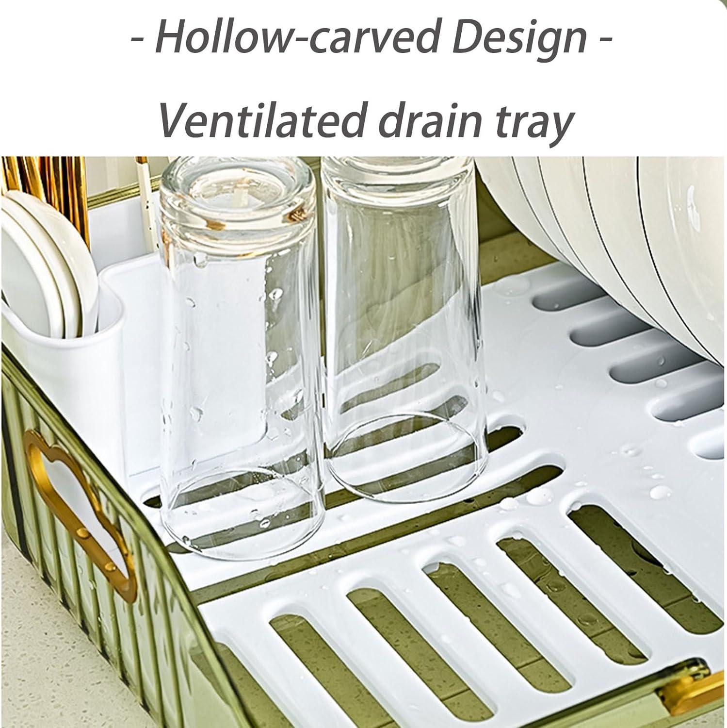 MuYan Dish Drying Rack Holder Plastic Spout Drainboard Tray - Dish Rack/Dish Drainer Storage Organizer for Kitchen Counter,17.2x10.8x5.1in