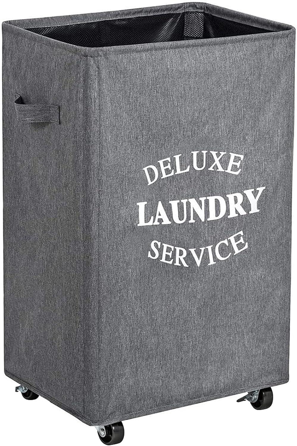 WOWLIVE Large Rolling Laundry Basket Wheels 90L Collapsible Tall Laundry Hamper Handle Foldable Dirty Clothing Basket Fold up Rectangular Hampers for Laundry Dorm Room (Grey2)