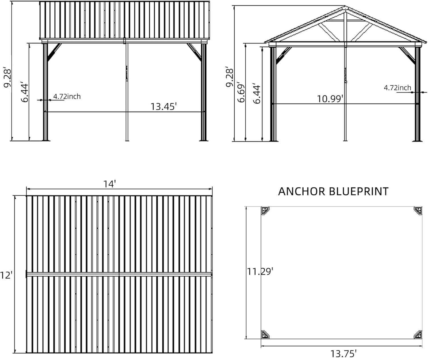 12' x 14' Hardtop Gazebo Outdoor Aluminum Gazebo with Galvanized Steel Gable Canopy for Patio Decks Backyard by domi outdoor living (Wood Looking)…