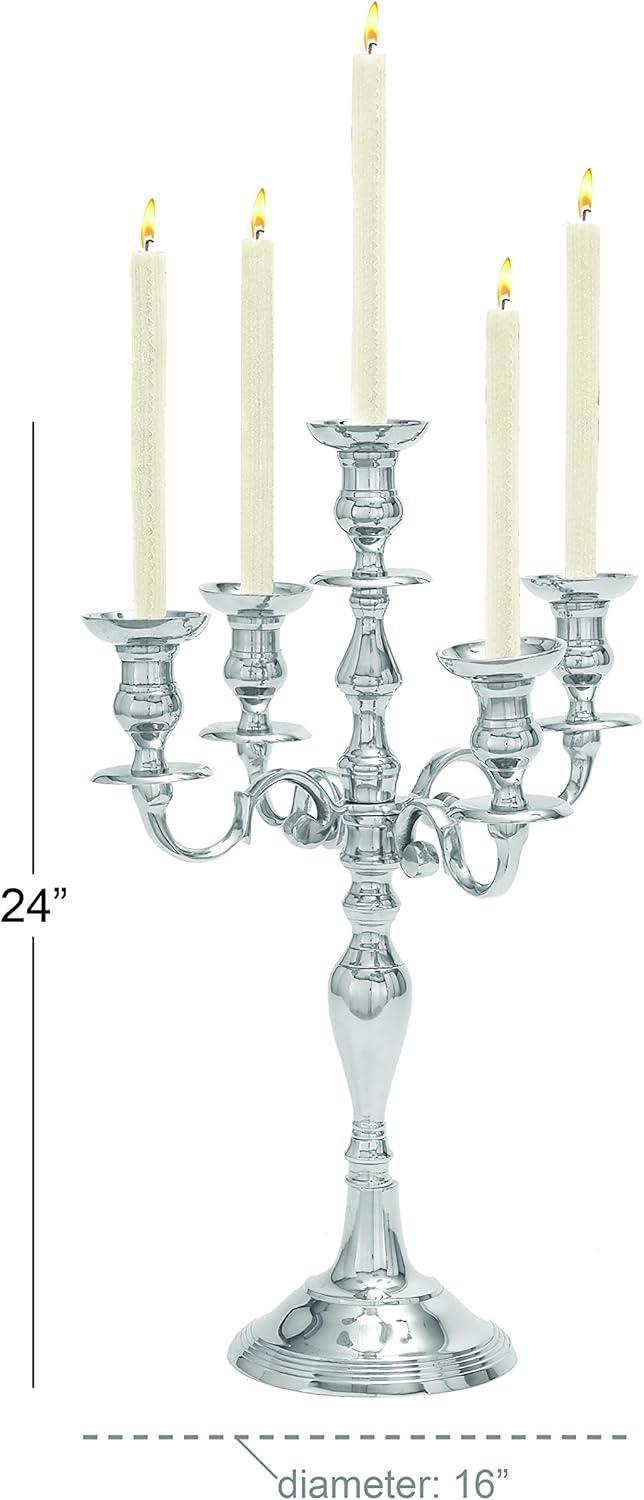 DecMode 5 Holder Silver Aluminum Metal Scrolled Candelabra