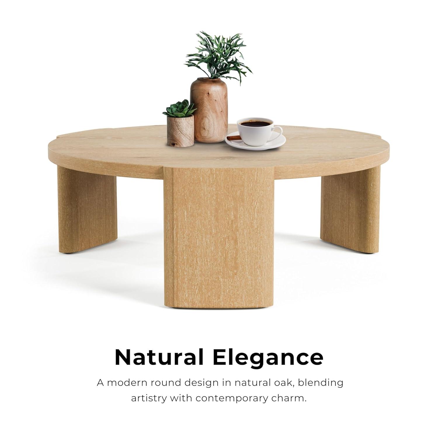 Furniture of America Honora Modern Wood 42-inch Oval Coffee Table with Plinth Base, Oak