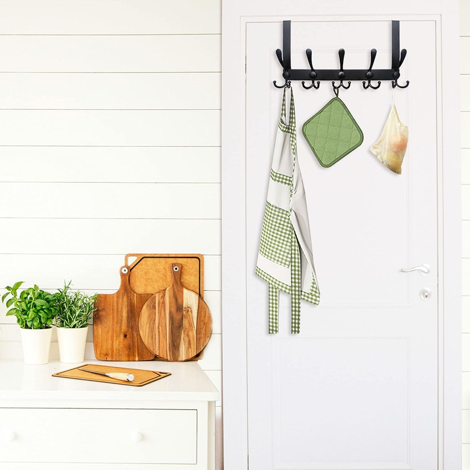 Black Metal Over the Door Hook Rack with 5 Hooks