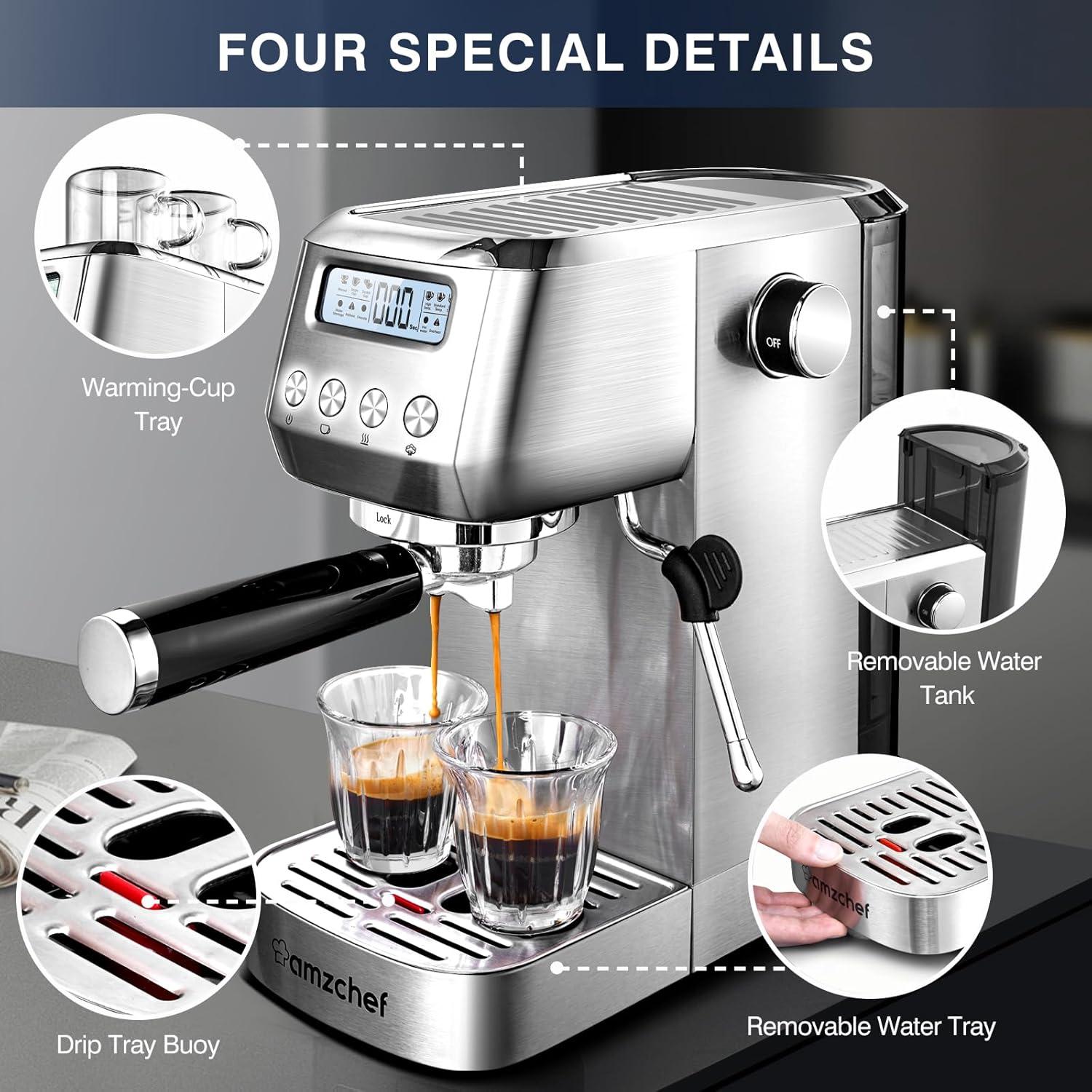 Silver Stainless Steel Automatic Espresso Machine with Steam Wand