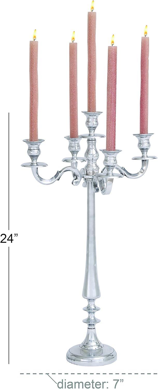 DecMode 5 Holder Silver Aluminum Metal Scroll Tall Candelabra