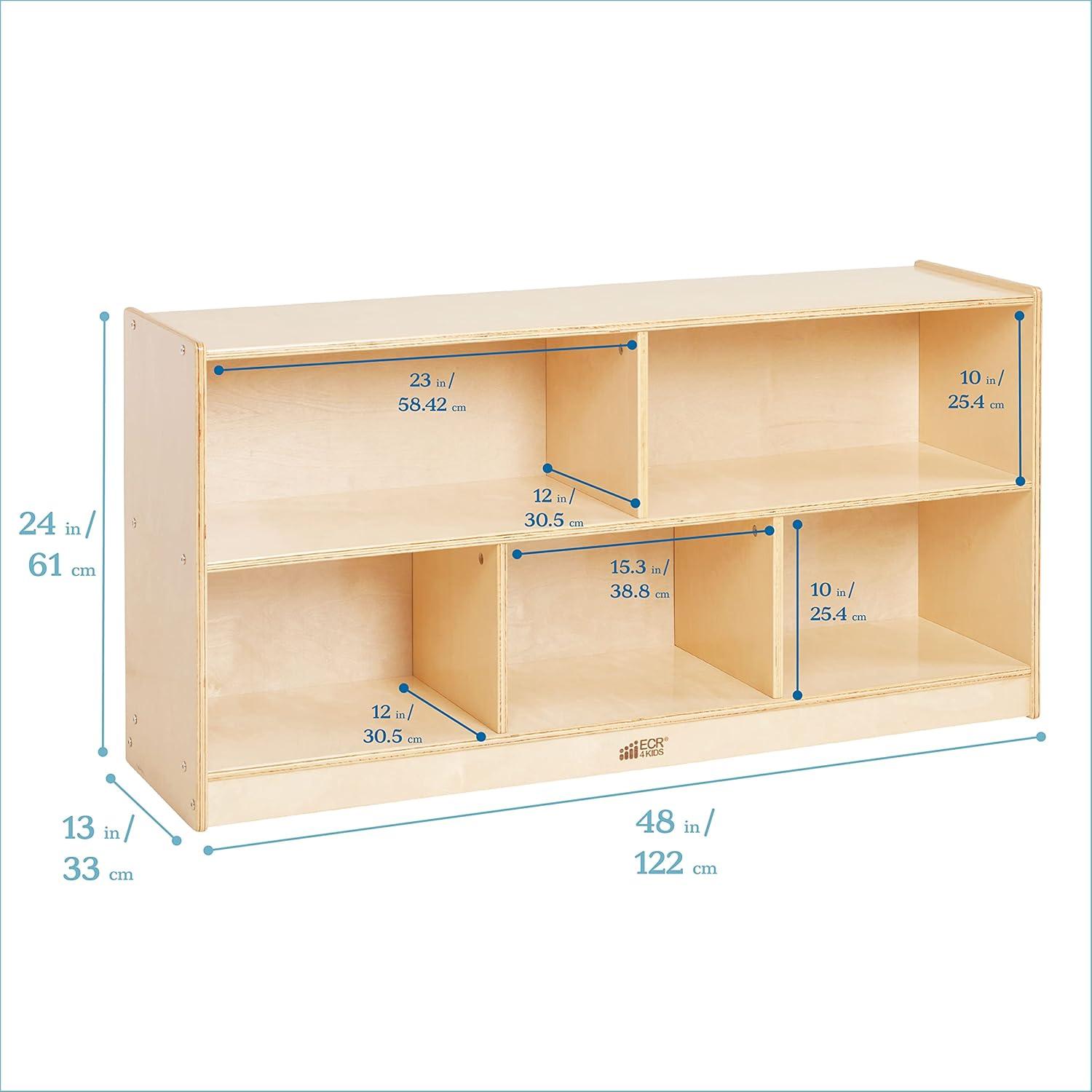 ECR4Kids Birch 5-Section Classroom Storage Cabinet with Casters, Organizer Shelf, Natural