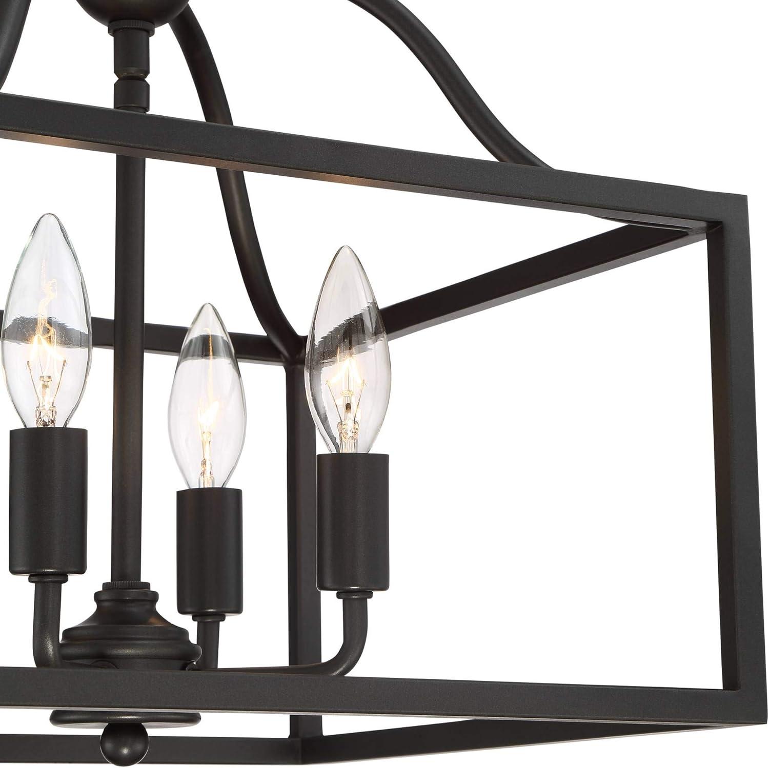 Franklin Iron Works Elle Rustic Industrial Ceiling Light Semi Flush Mount Fixture 13" Wide Black 4-Light Square Cage for Bedroom Living Room Kitchen