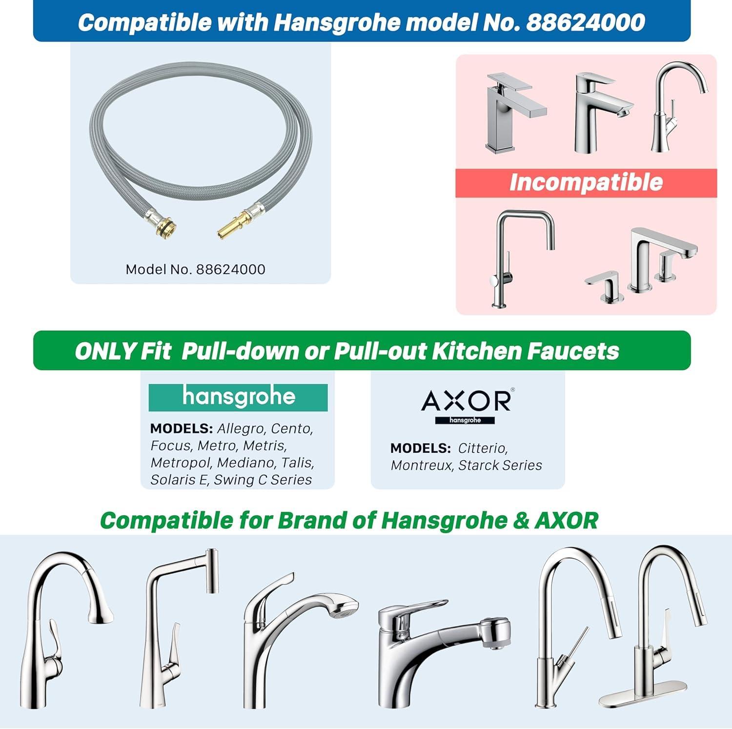 88624000 Kitchen Faucet Hose Replacement Part for Hansgrohe Pull Down Spray Hose 95507000 95506000, 59-inch Length by Awelife