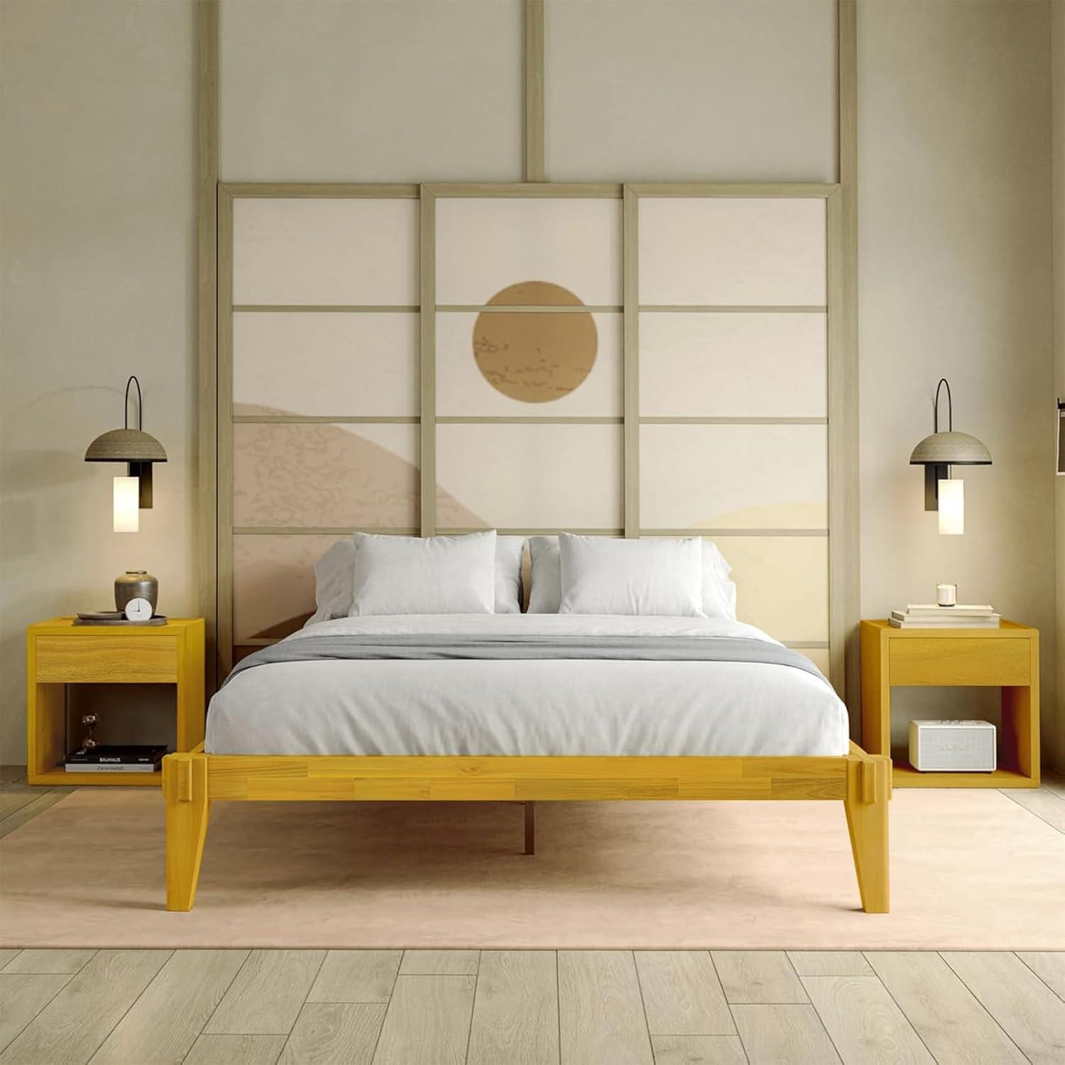 Natural Wood King Platform Bed Frame with Storage