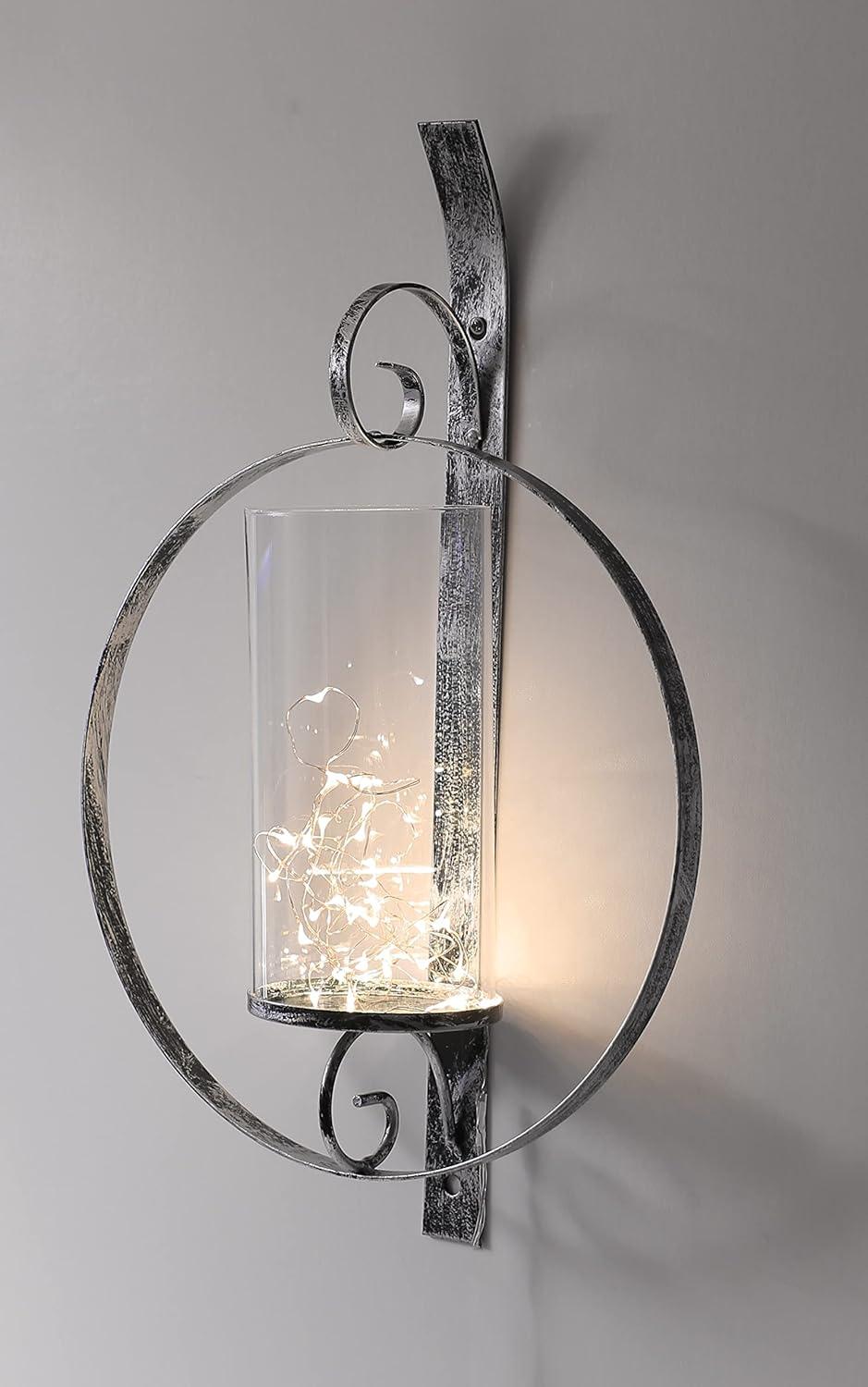 Orbit II 12" x 19" Silver Metal Candle Wall Sconce with Glass