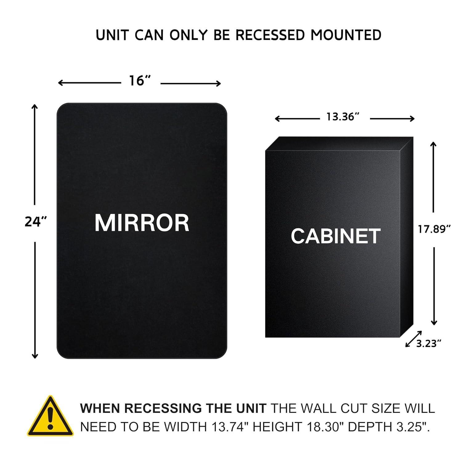 TEHOME Farmhouse 16 in. W x 24 in. H Small Recessed Metal Rectangular Bathroom Medicine Cabinets with Mirror in Matt Black