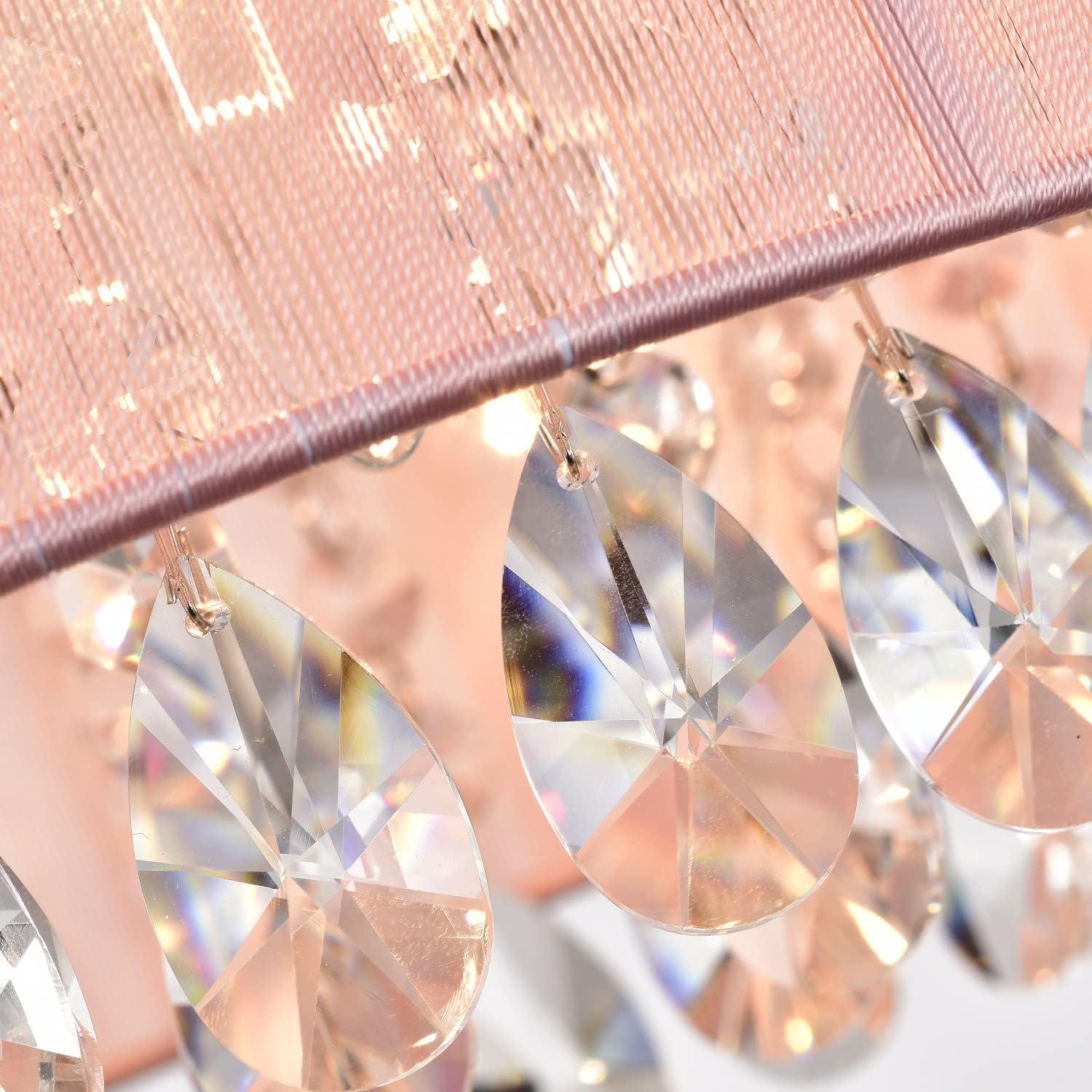 Pink Chandelier Drum Flush Mount Chandelier Crystal Ceiling Light Fixture 3 Light Bedroom Chandelier