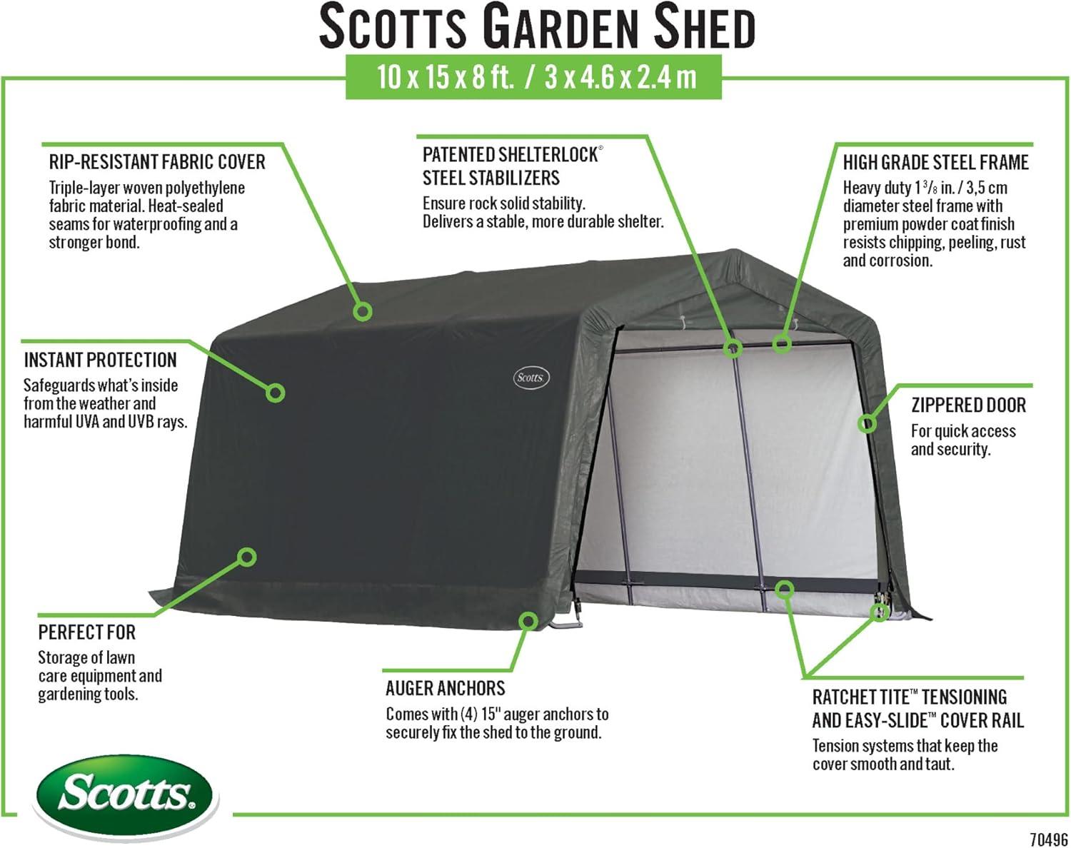 Scotts Storage Shed 10 x 15 x 8 Green Peak