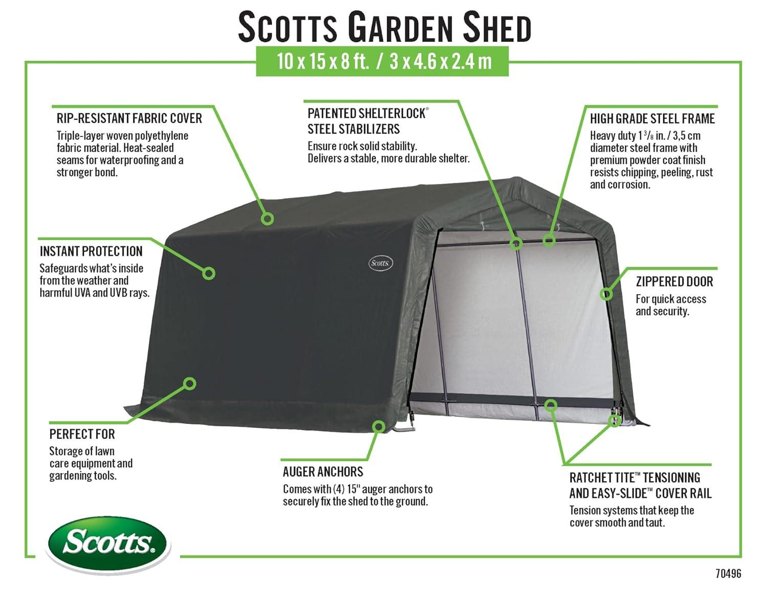 Scotts Storage Shed 10 x 15 x 8 Green Peak