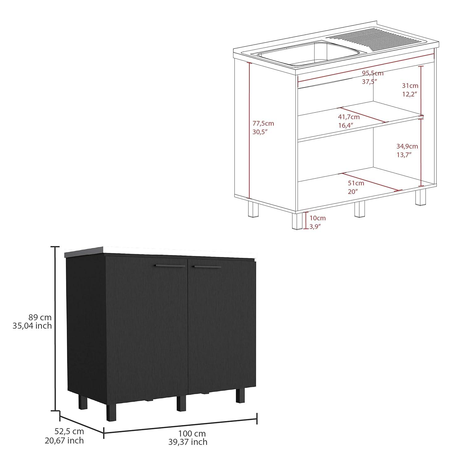 TUHOME Napoles 2 Utility Sink with Cabinet  Engineered Wood Cabinets in  Black