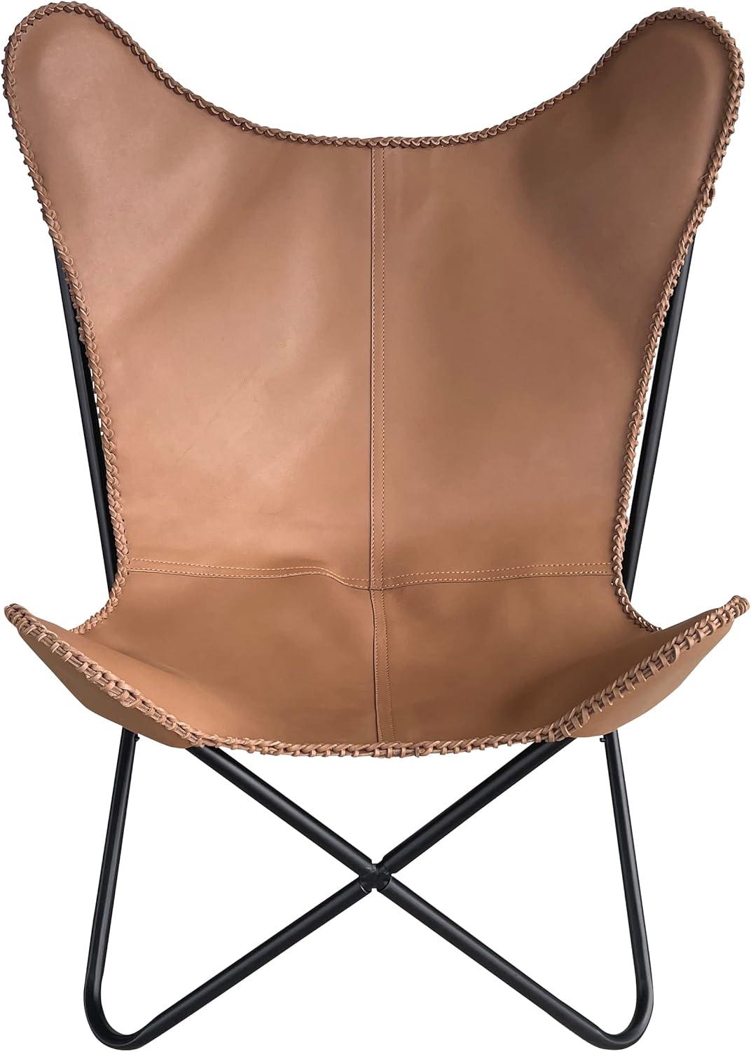 Genuine Leather Butterfly Chair  Forest Green