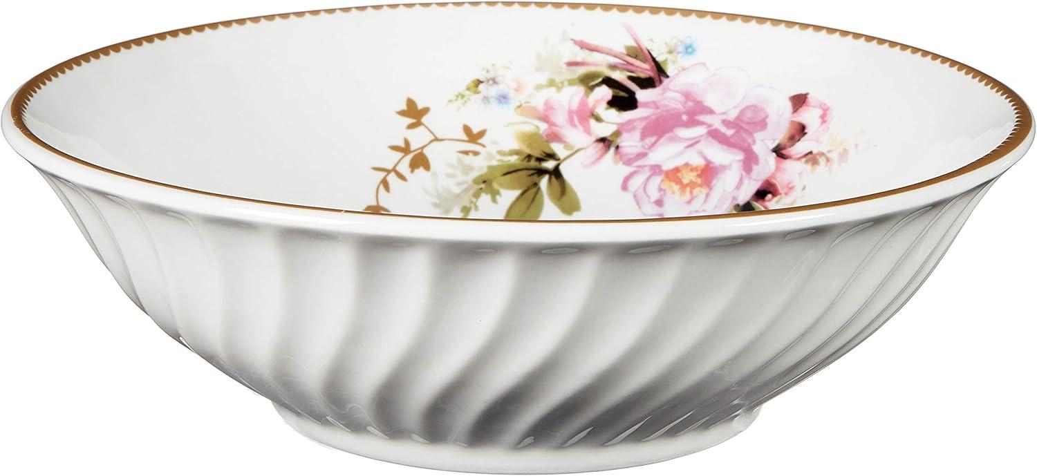 Lynns Paradise Timeless Rose Floral 45-Piece Dinnerware Set, Service for 8, Pink; 24K Gold Trim, Embossed Swirl, Colorful Floral Print, Porcelain