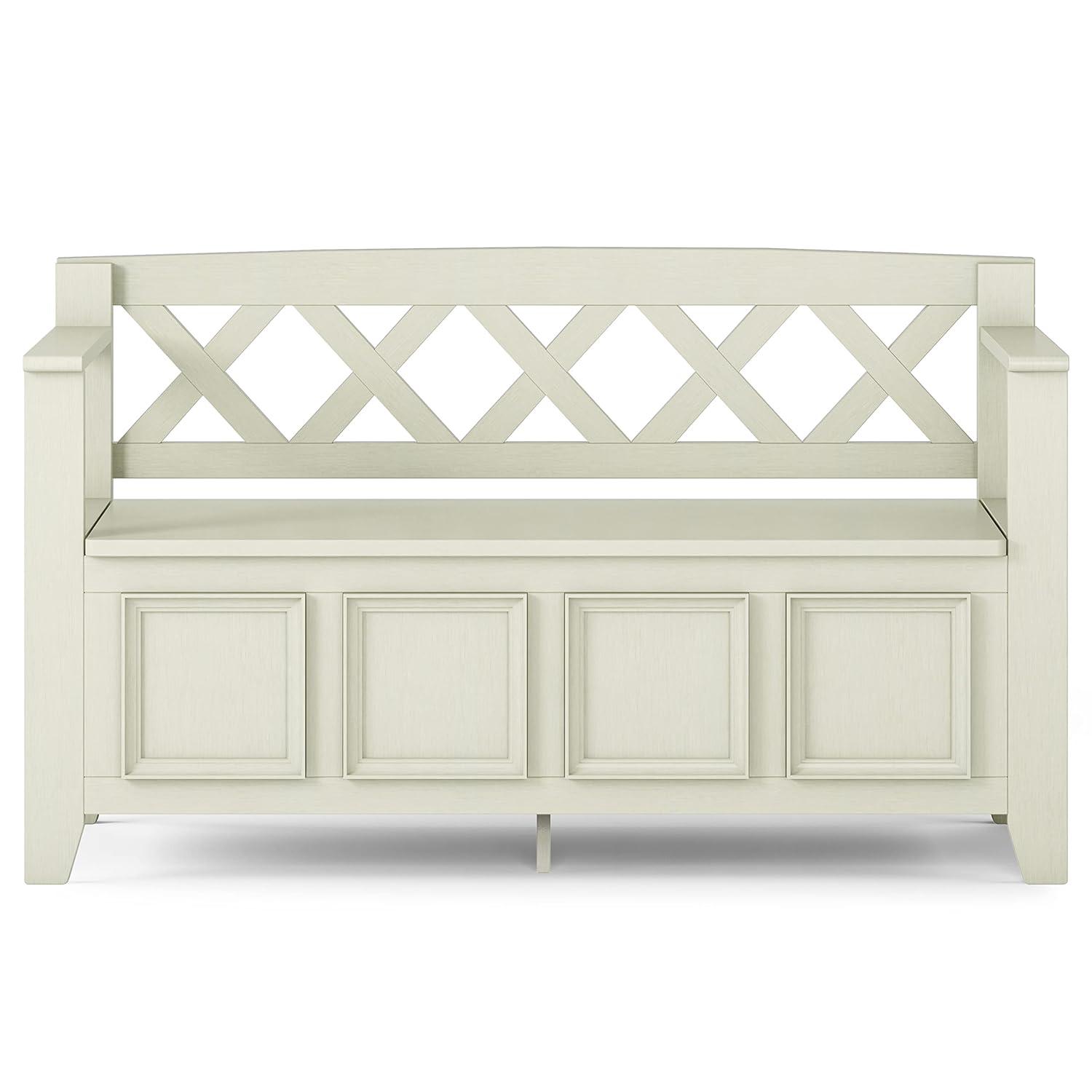 Simpli Home Amherst 48"W Solid Wood Entryway Storage Bench with Lift-Top Lid and Dual Compartments