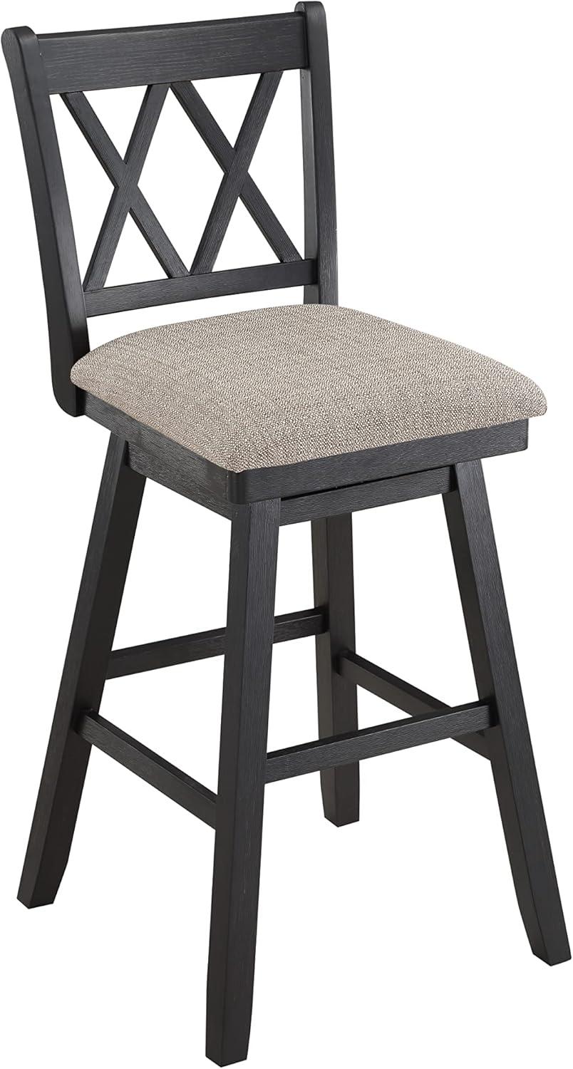 Home 2 Office 24" Brookline Xx Back Swivel Counter Height Barstool Distressed Black: Upholstered, Wood Frame, Footrest
