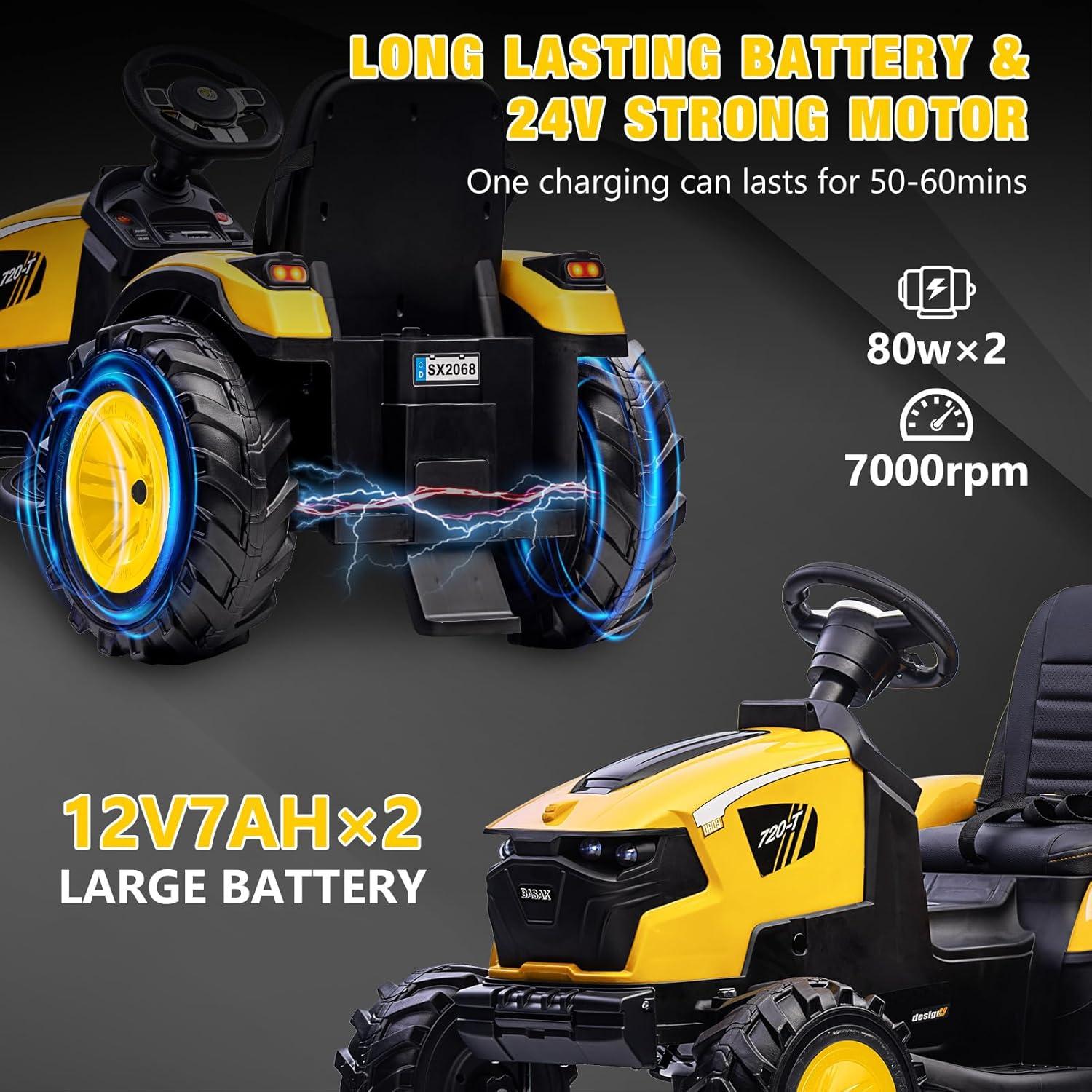 Yesurprise Kids Ride on Tracto, 24V 3 in 1 Battery Powered Electric Ride on Tractor