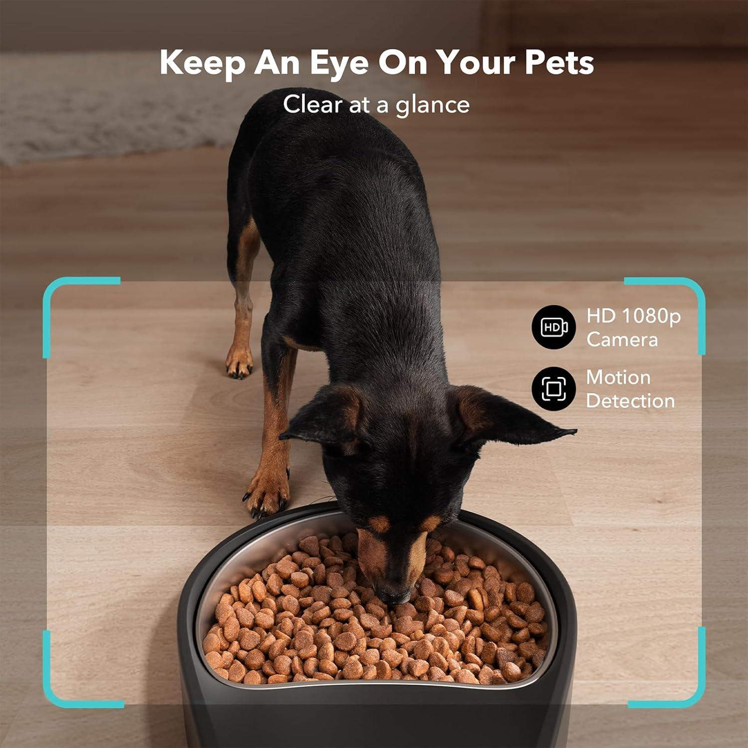 Black Automatic Pet Feeder with 1080P HD Camera and WiFi