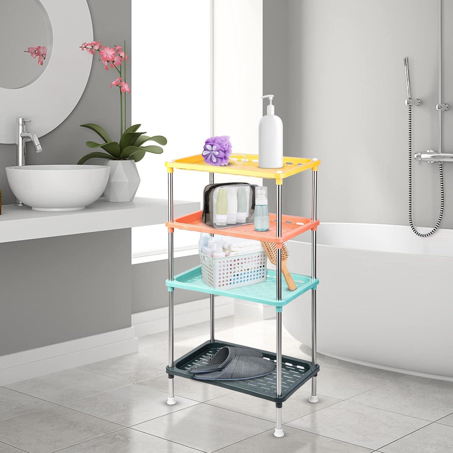 Multicolor 4-Tier Plastic Storage Rack with Metal Frame