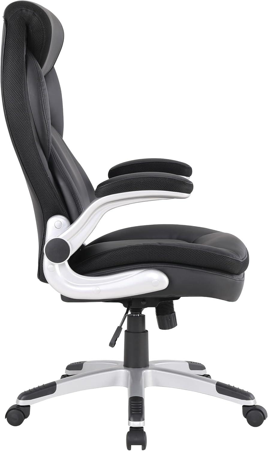Executive Black Bonded Leather Chair with Silver Coated Nylon Base