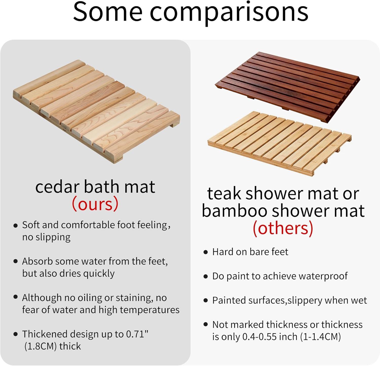 Natural Cedar Wood Non-Slip Shower Mat 20 x 13 in