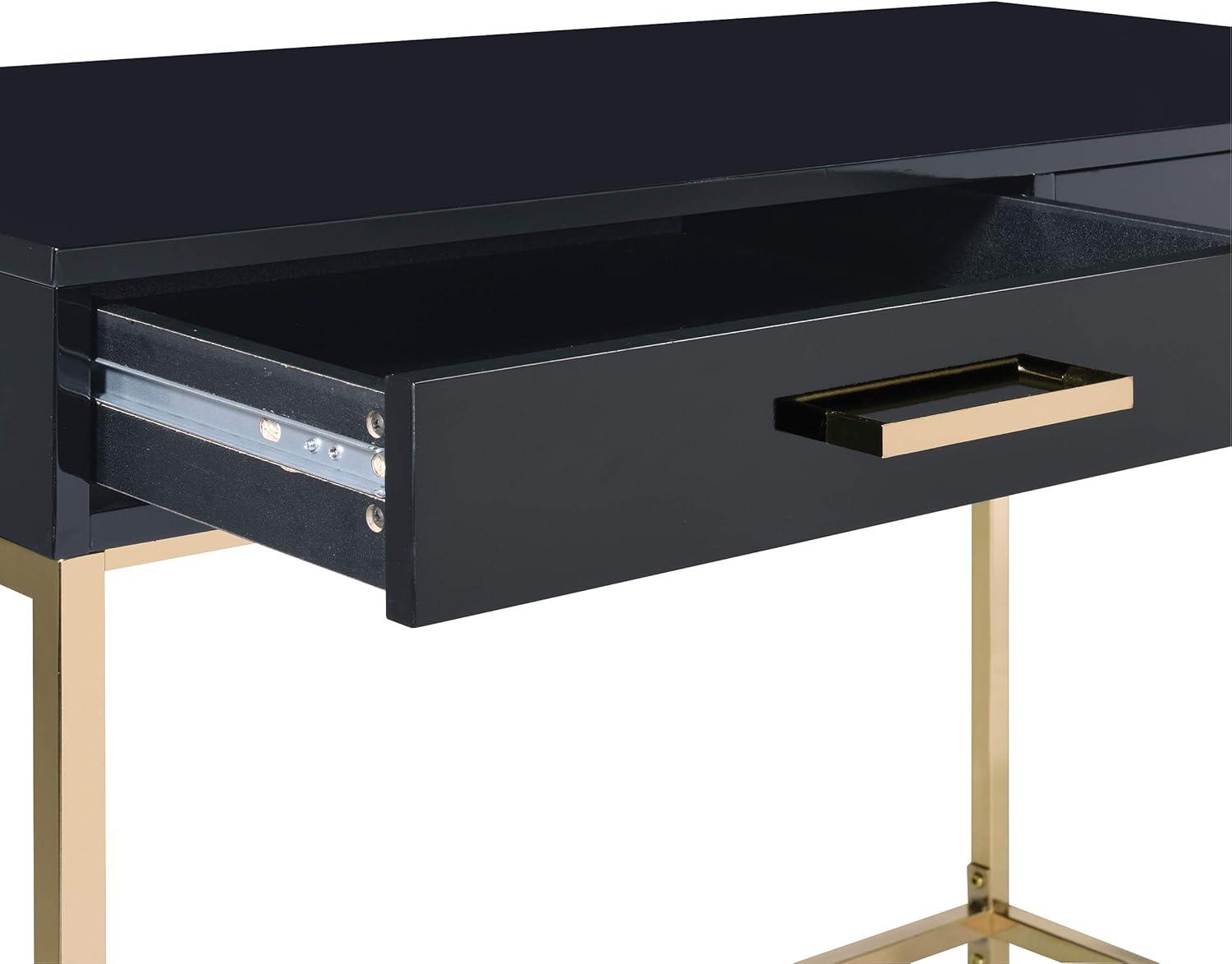 Alios Desk with Black Gloss Finish and Rose Gold Metal Frame