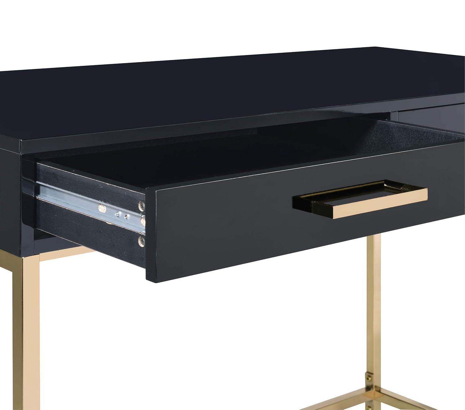 Alios Desk with Black Gloss Finish and Rose Gold Metal Frame