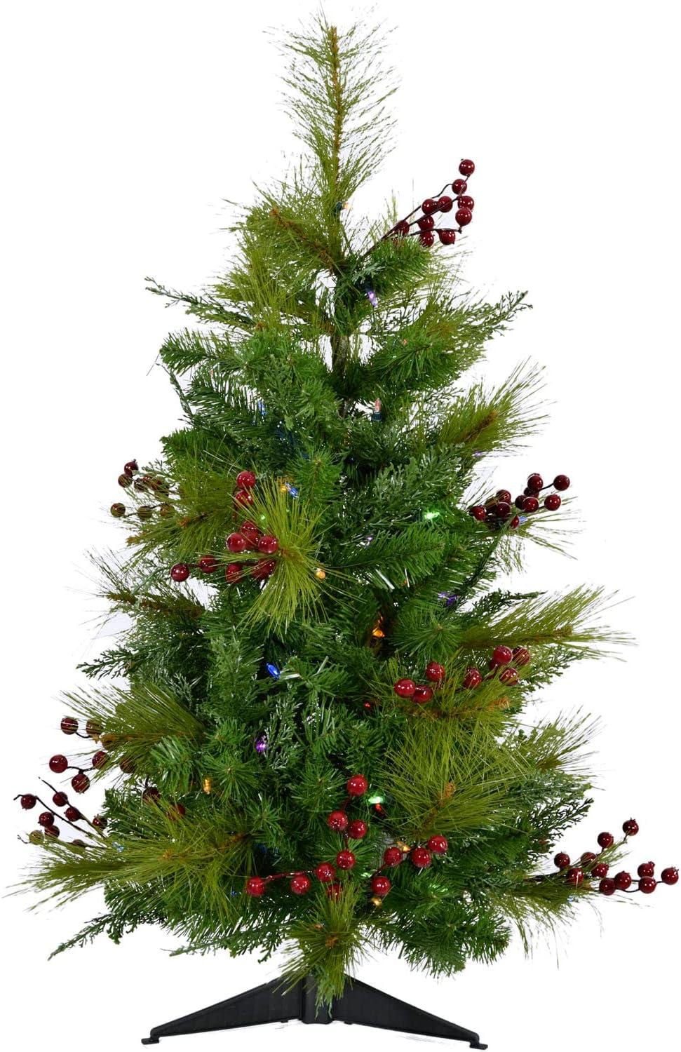 4-Ft Green Pine Tabletop Christmas Tree with Multi-Color LED Lights