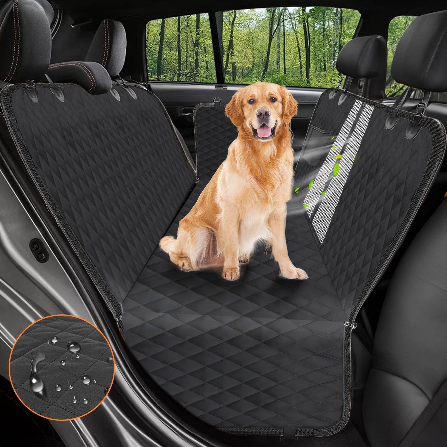 Car Dog Cover Back Seat - Car Hammock for Dogs Waterproof - Dog Car Seat Cover for Backseat with Mesh Window Multiple Pockets for Car/ Nonslip Rubber Back Washable Material