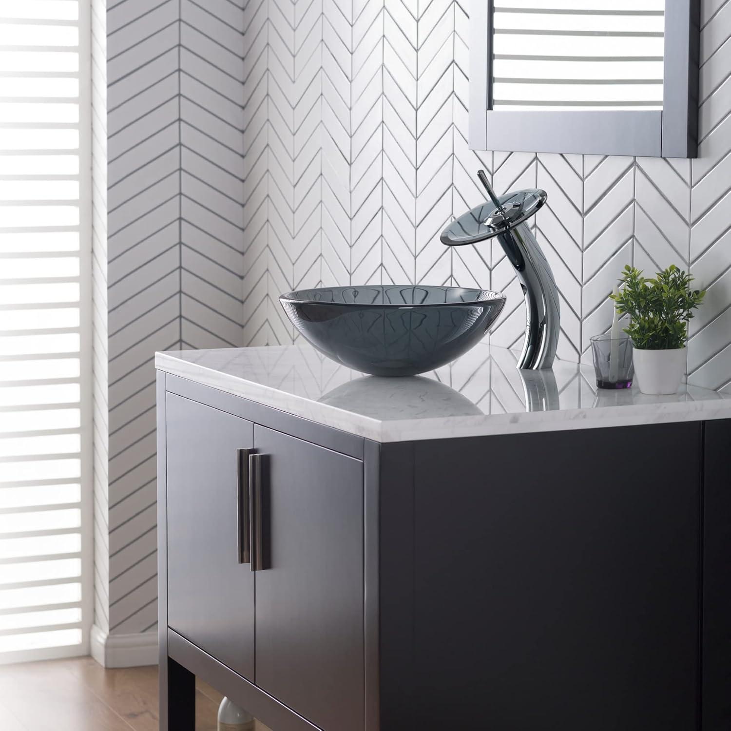 Waterfall Single Hole Single Handle Bathroom Faucet with Drain Assembly