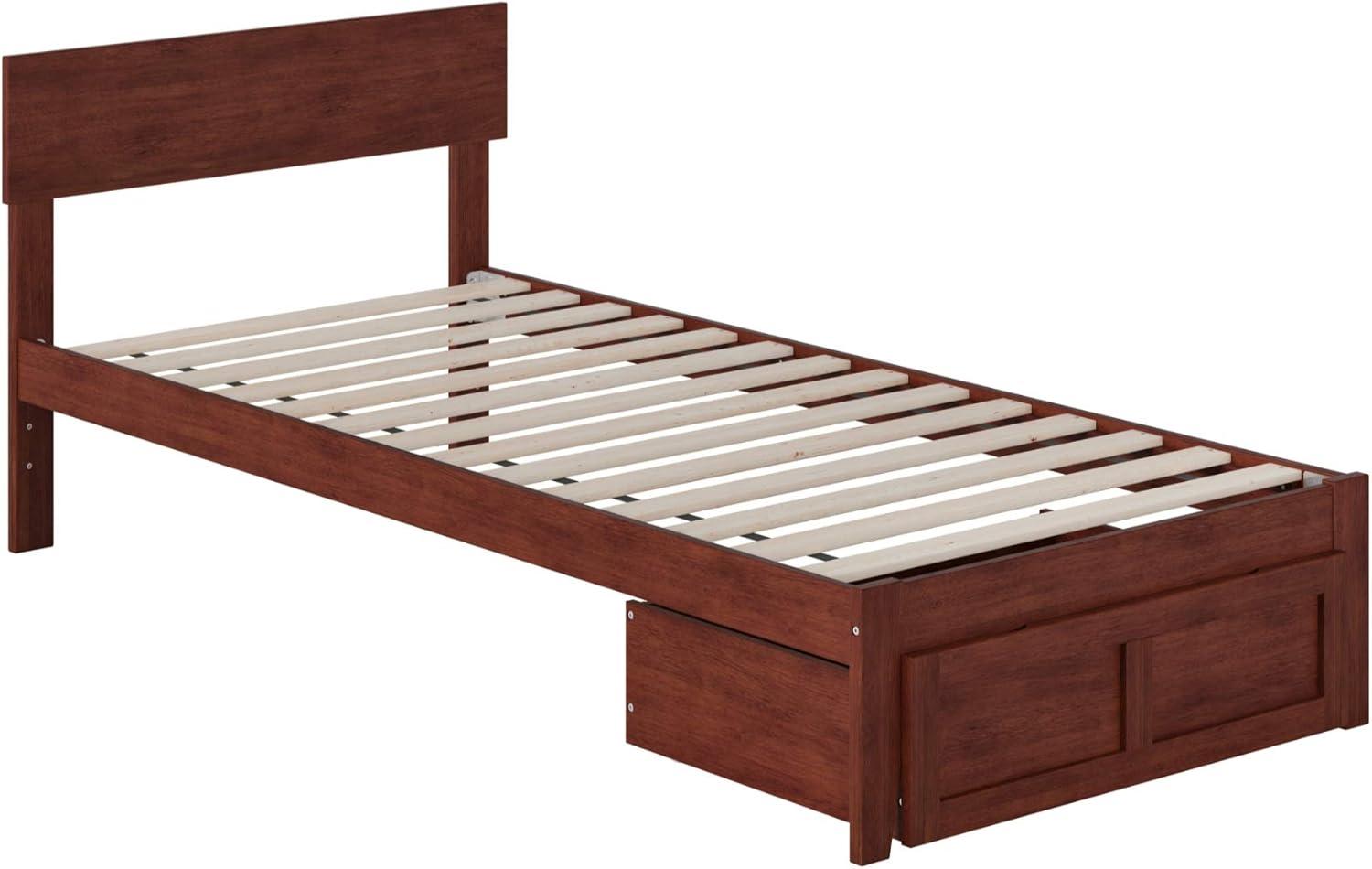 Boston Twin Wood Frame Upholstered Bed with Headboard Drawer