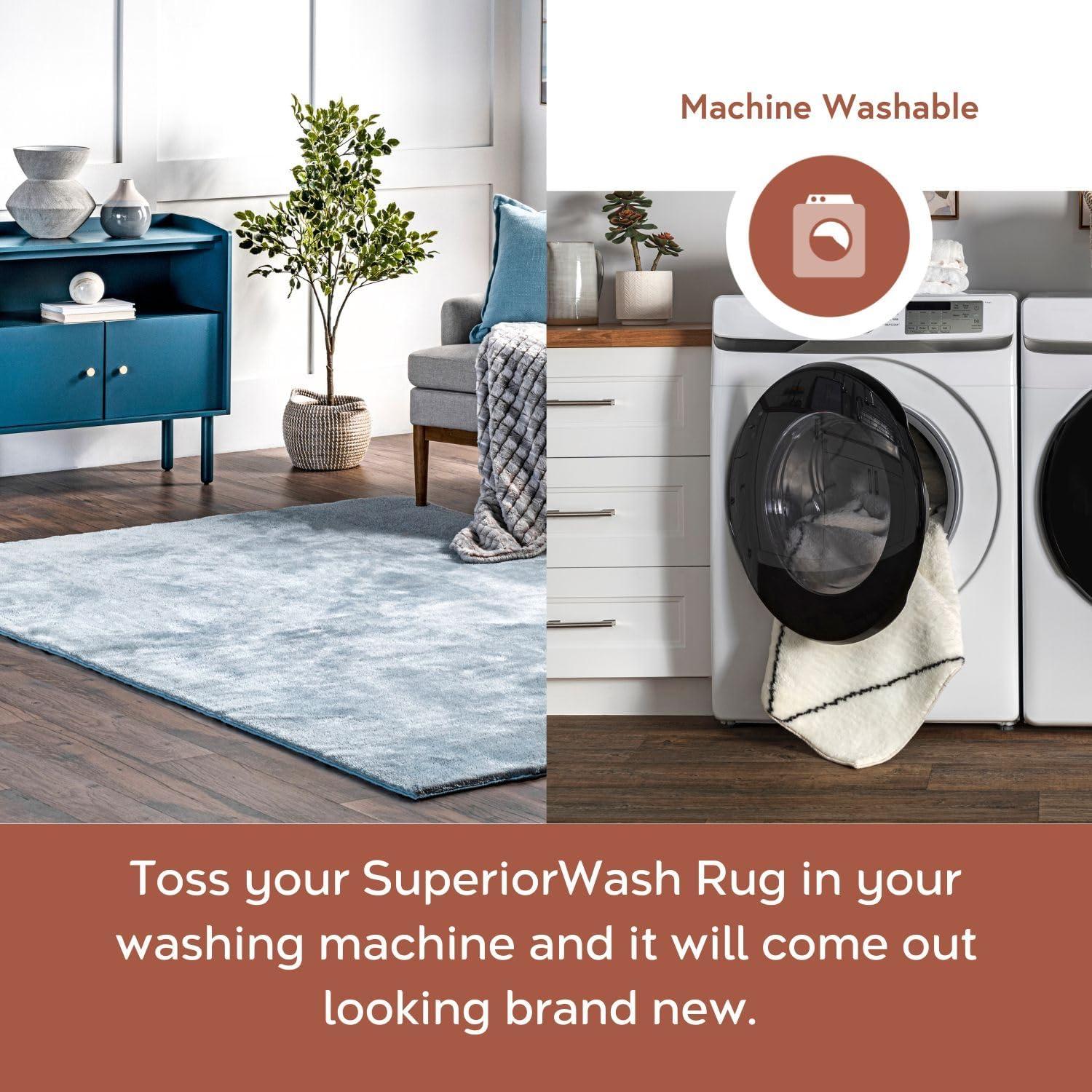 nuLOOM 2' x 6' Cozy Plush SuperiorWash Area Rug, Machine Washable, Non-Slip, Soft Fluffy Shag Carpet for Living Room Bedroom Nursery, Loni Light Blue