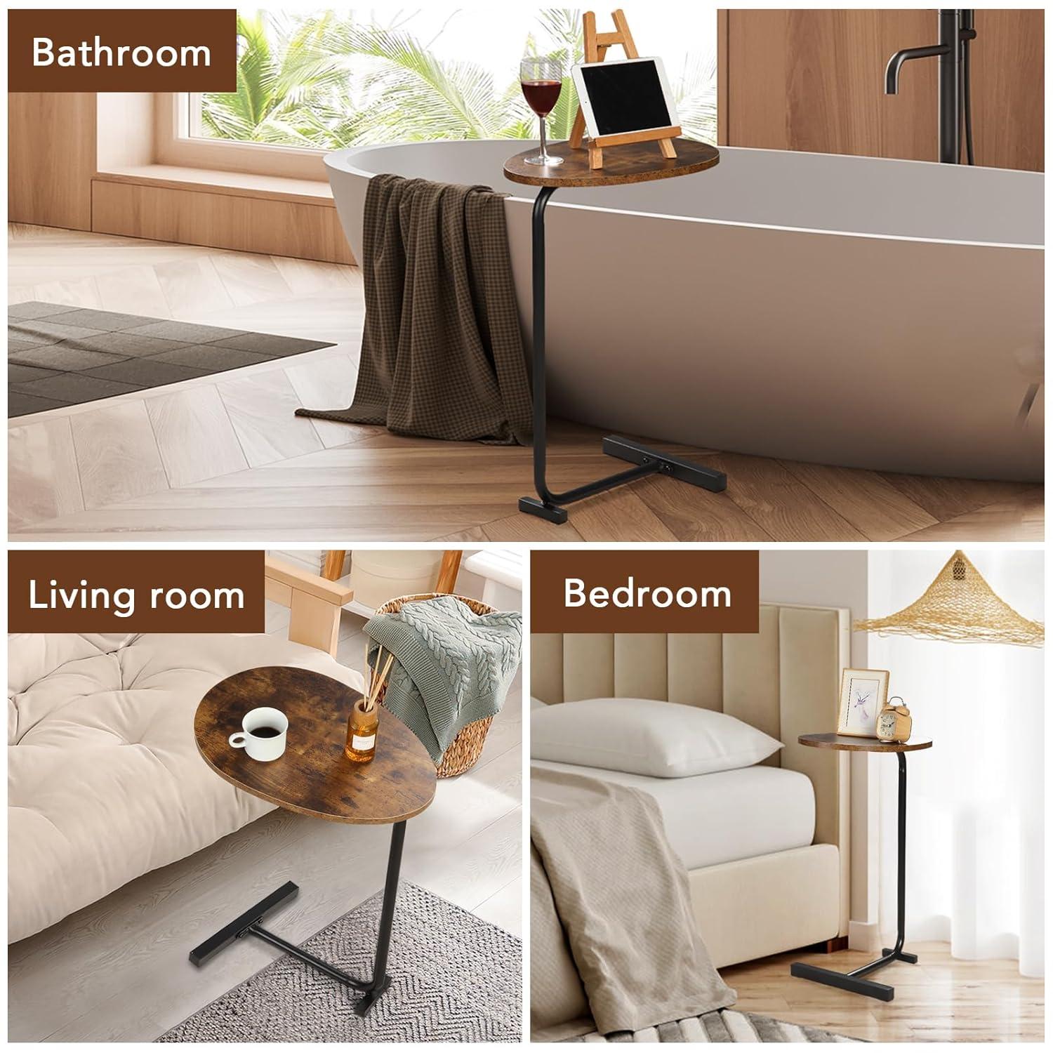 VASAGLE C-Shaped End Table, Small Side Table for Couch, Sofa Table with Metal Frame, Rustic Brown and Black