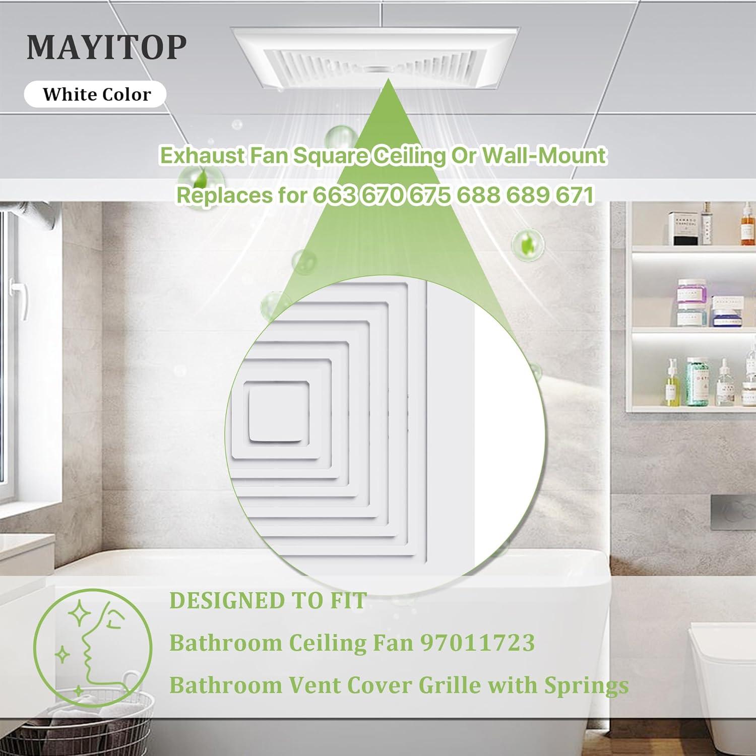 MAYITOP Bathroom Vent Cover BP46 BP90 With Springs Replacement Bathroom Ceiling Fan Grille Cover For Broan Nutone Exhaust Fan Square Ceiling Or Wall-Mount Replaces 663 670 675 688 689 671