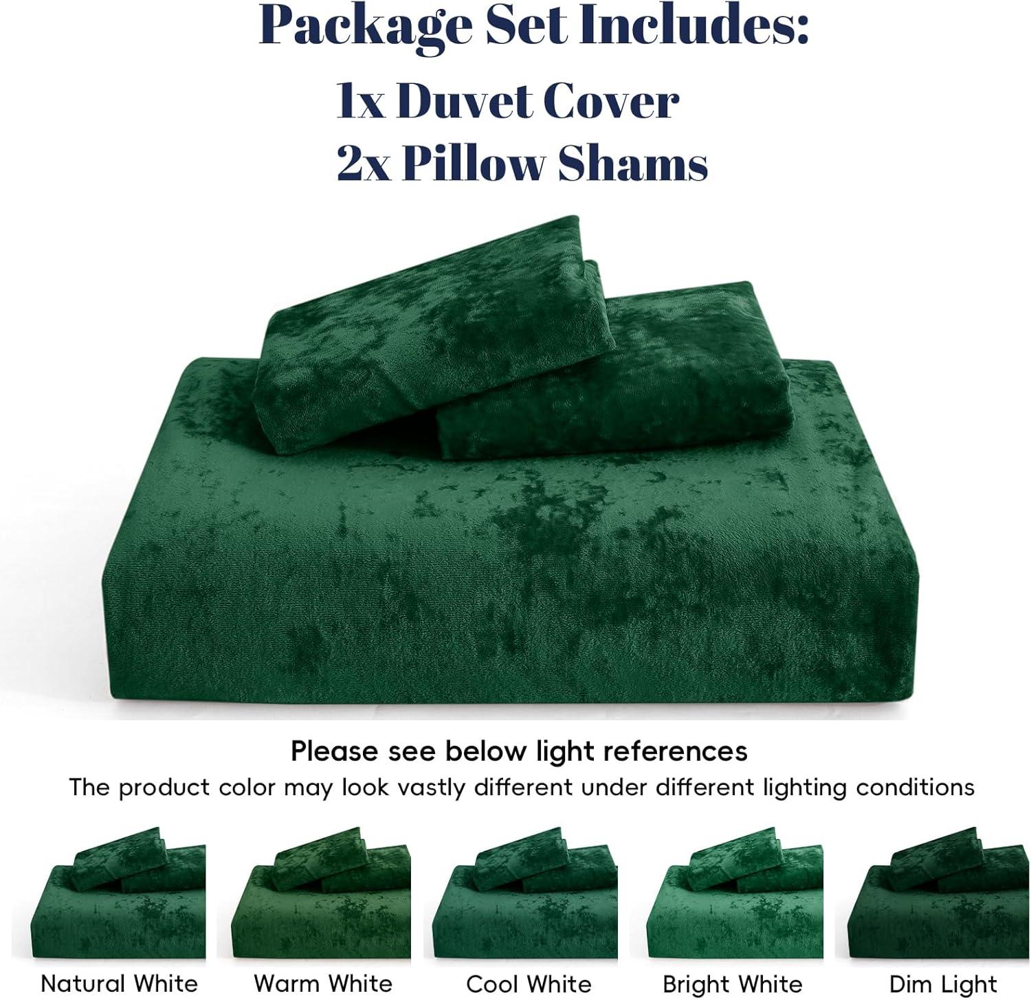 Soft Breathable Velvet Duvet Cover Set Emerald Green - Queen
