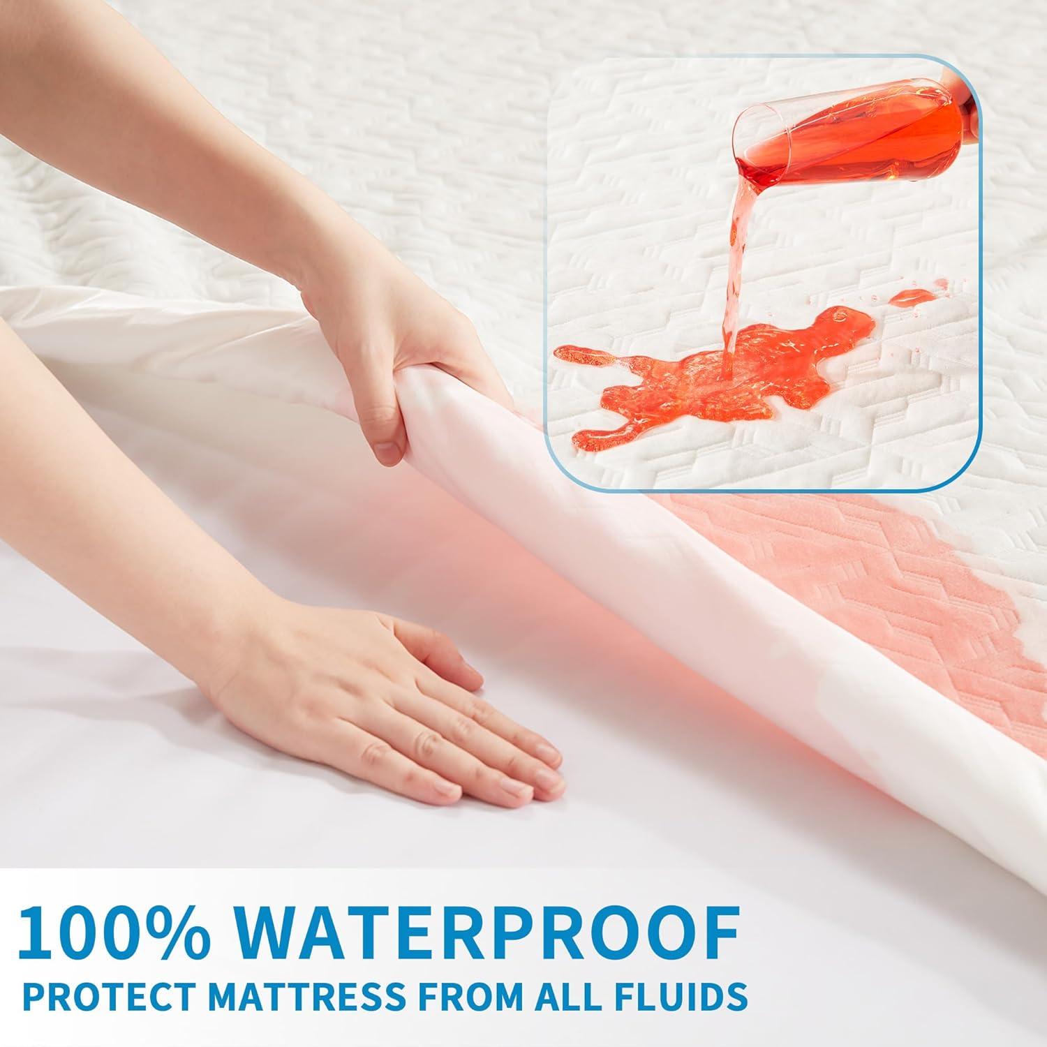 Queen Size Waterproof Mattress Protector, 40% Rayon From Bamboo Cooling Mattress Pad Cover, 3D Air Fabric Breathable Mattress Pad Fitted With Deep Pocket 6"- 15" Machine Washable