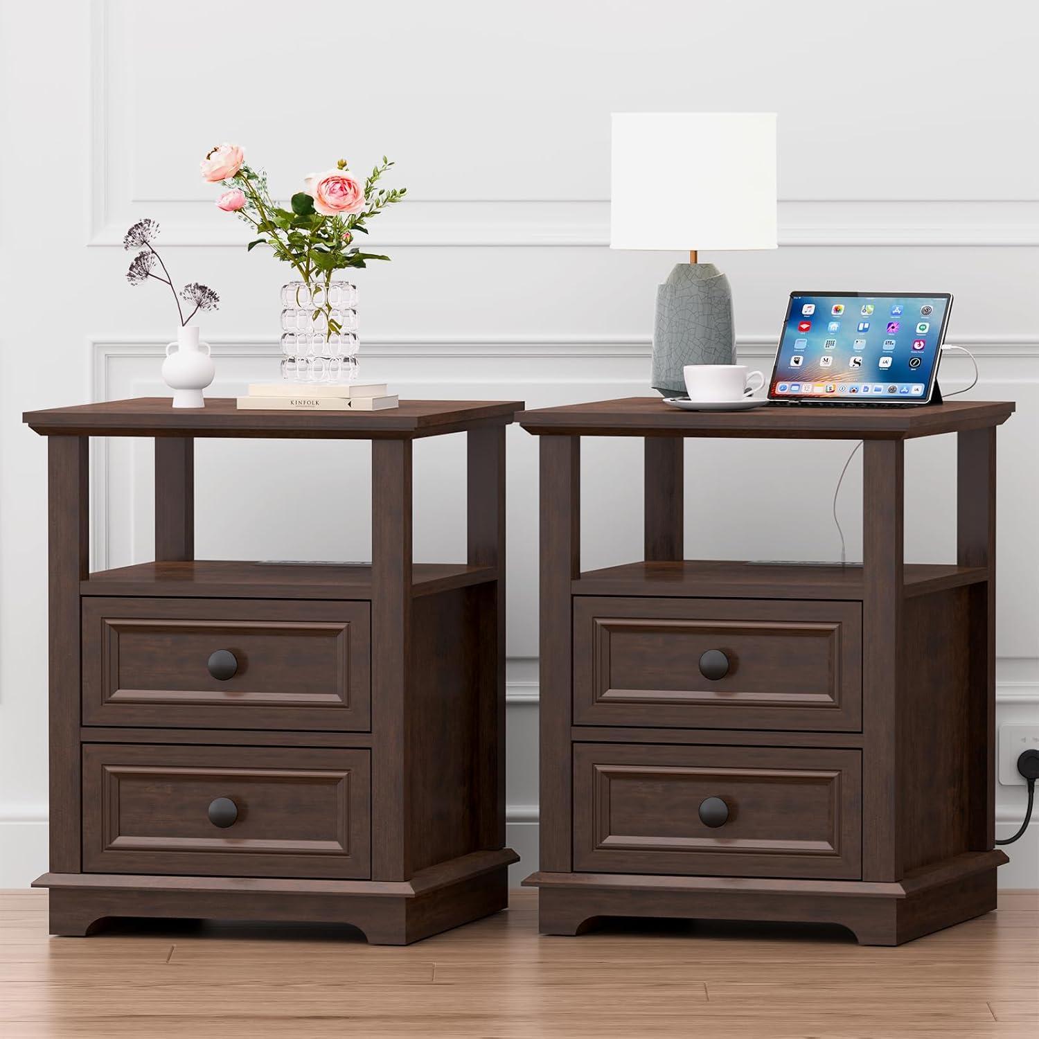 Azella Frame 2 End Table Set with Storage and Built-In Outlets