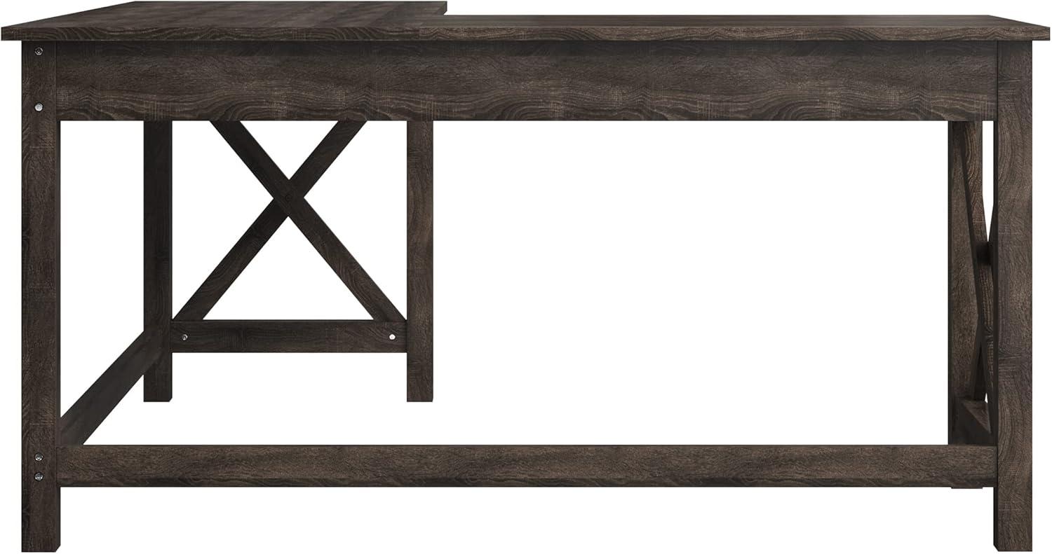 Lavish Home 59" L-Shaped Farmhouse Style Desk with Return for Home Office in Dark Gray Oak Finish