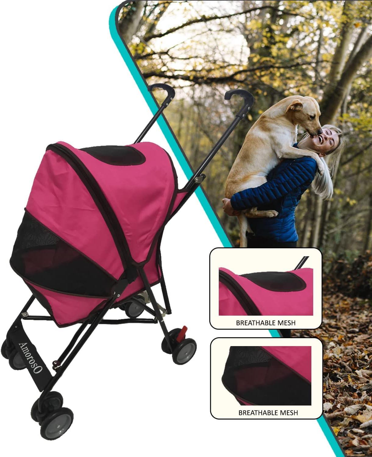 Amoroso Umbrella Pet Stroller Pink for Female and Male Cats and Dogs